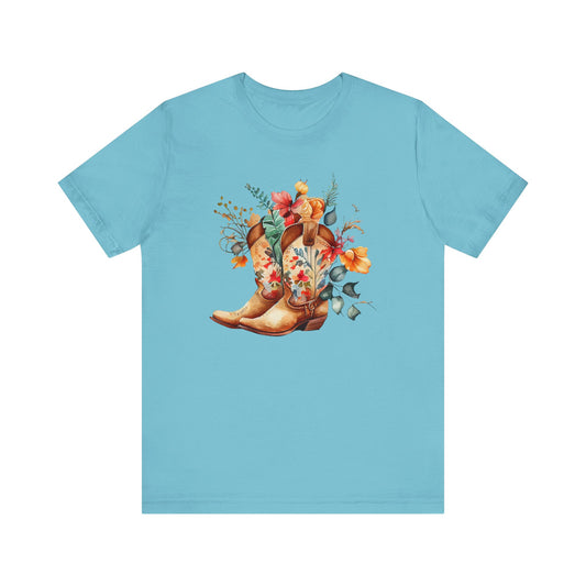 Boots and Flowers Soft Style Unisex Jersey Short Sleeve Tee