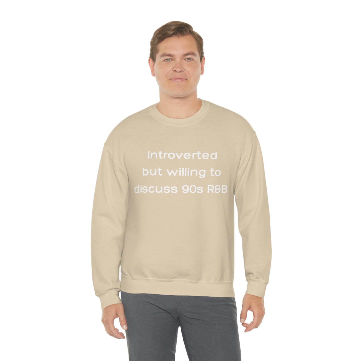 Introverted but willing to discuss 90s R&B Gildan 18000 Unisex Heavy Blend Crewneck Sweatshirt