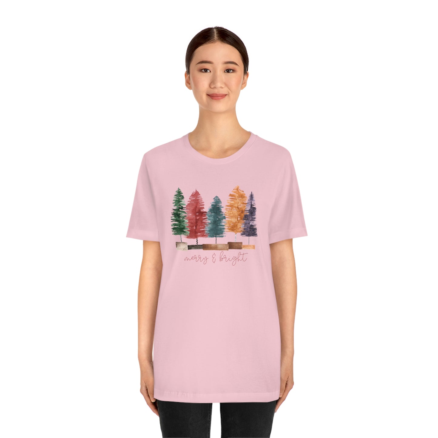 Christmas multi color bottle brush tree Unisex Jersey Short Sleeve Tee