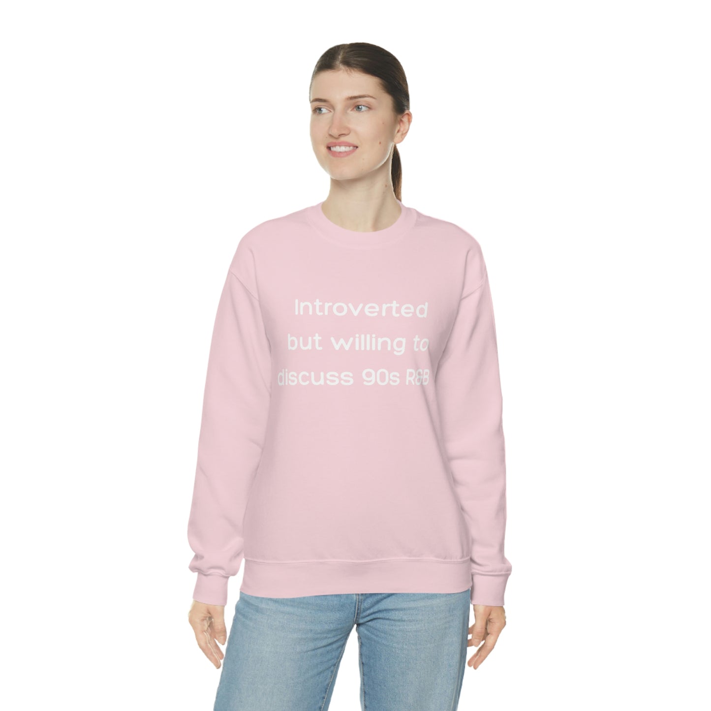 Introverted but willing to discuss 90s R&B Gildan 18000 Unisex Heavy Blend Crewneck Sweatshirt