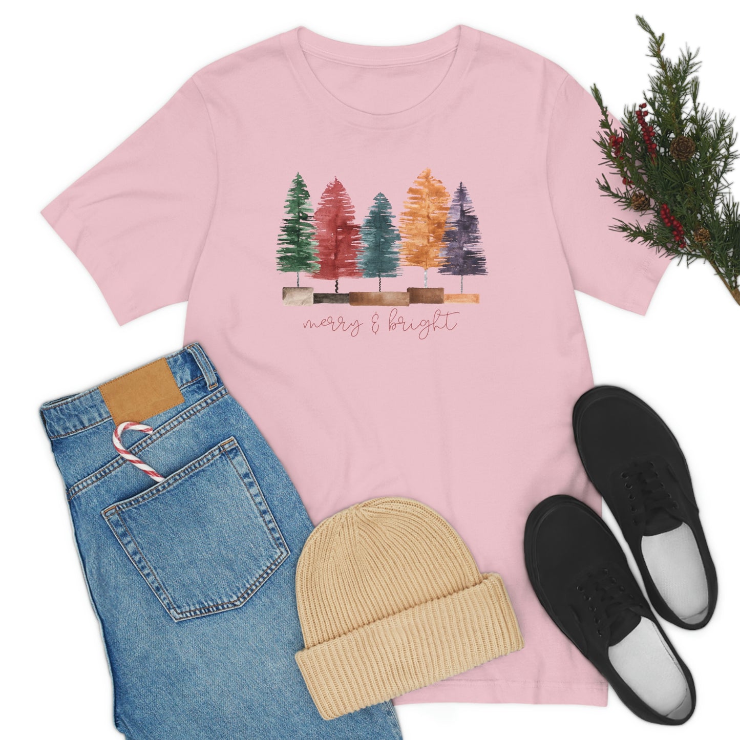 Christmas multi color bottle brush tree Unisex Jersey Short Sleeve Tee