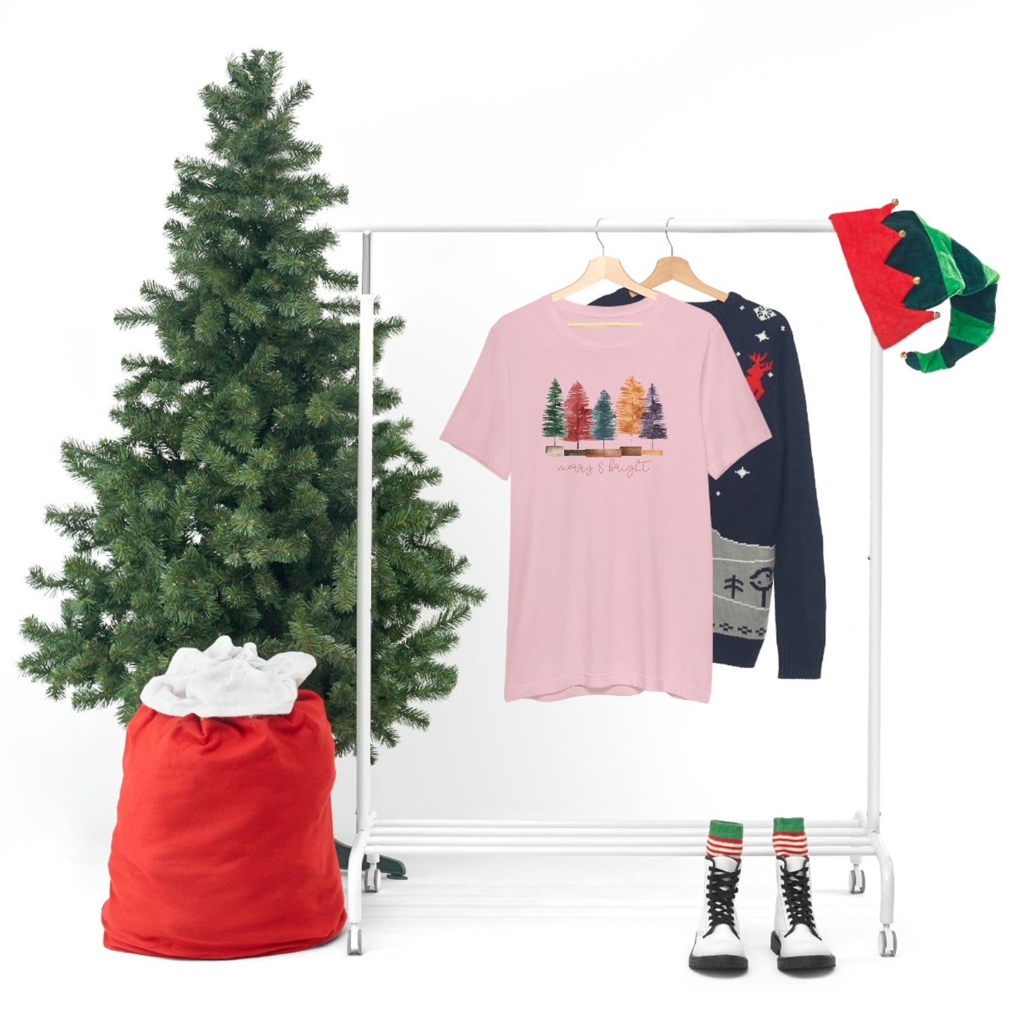 Christmas multi color bottle brush tree Unisex Jersey Short Sleeve Tee