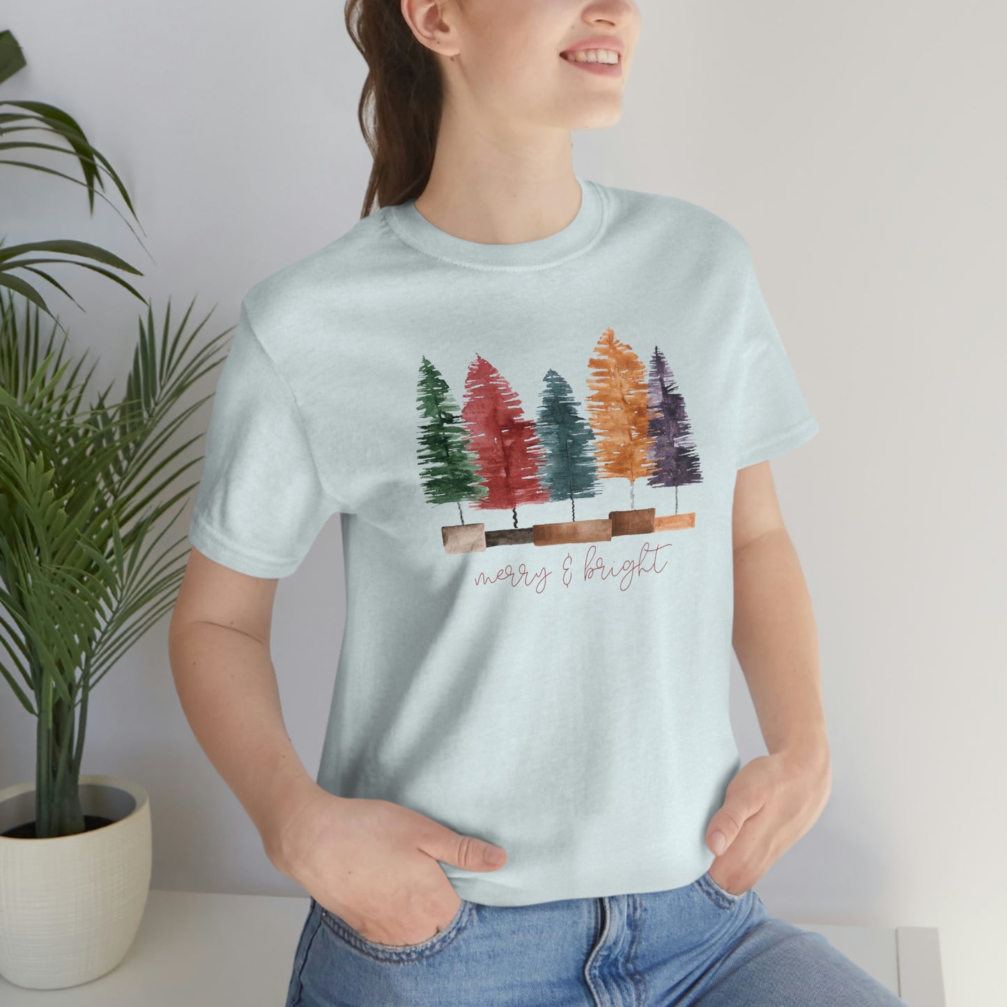 Christmas multi color bottle brush tree Unisex Jersey Short Sleeve Tee