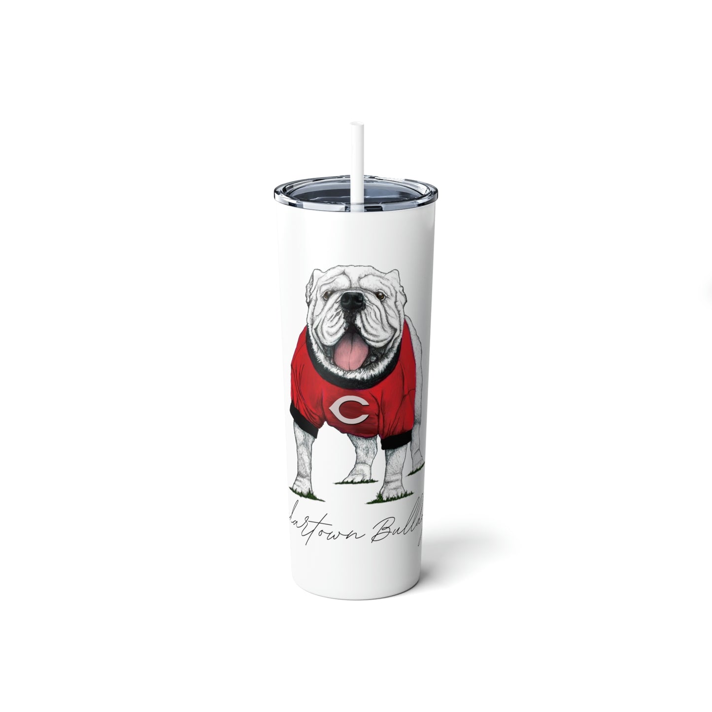 Cedartown Bulldogs Mascot School Spirit Skinny Steel Tumbler with Straw, 20oz