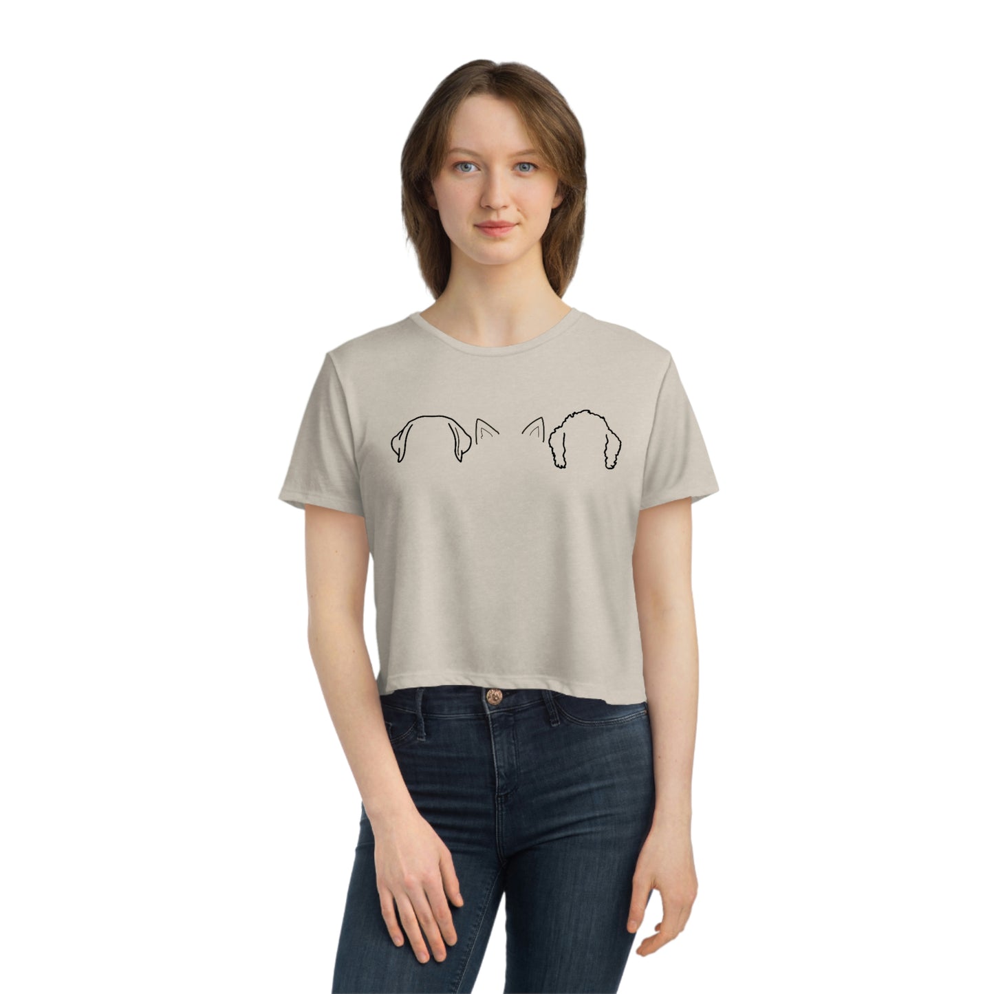 TORI Custom Dog/Cat Ears outline Bella+Canvas Women's Flowy Cropped Tee