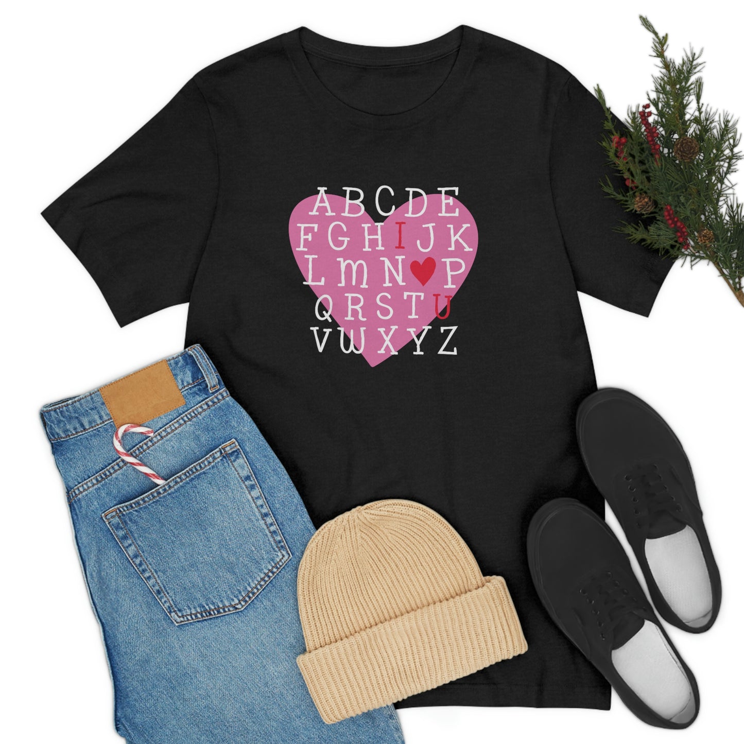 Alphabet Valentine's Day Bella+Canvas 3001 Unisex Jersey Short Sleeve Tee