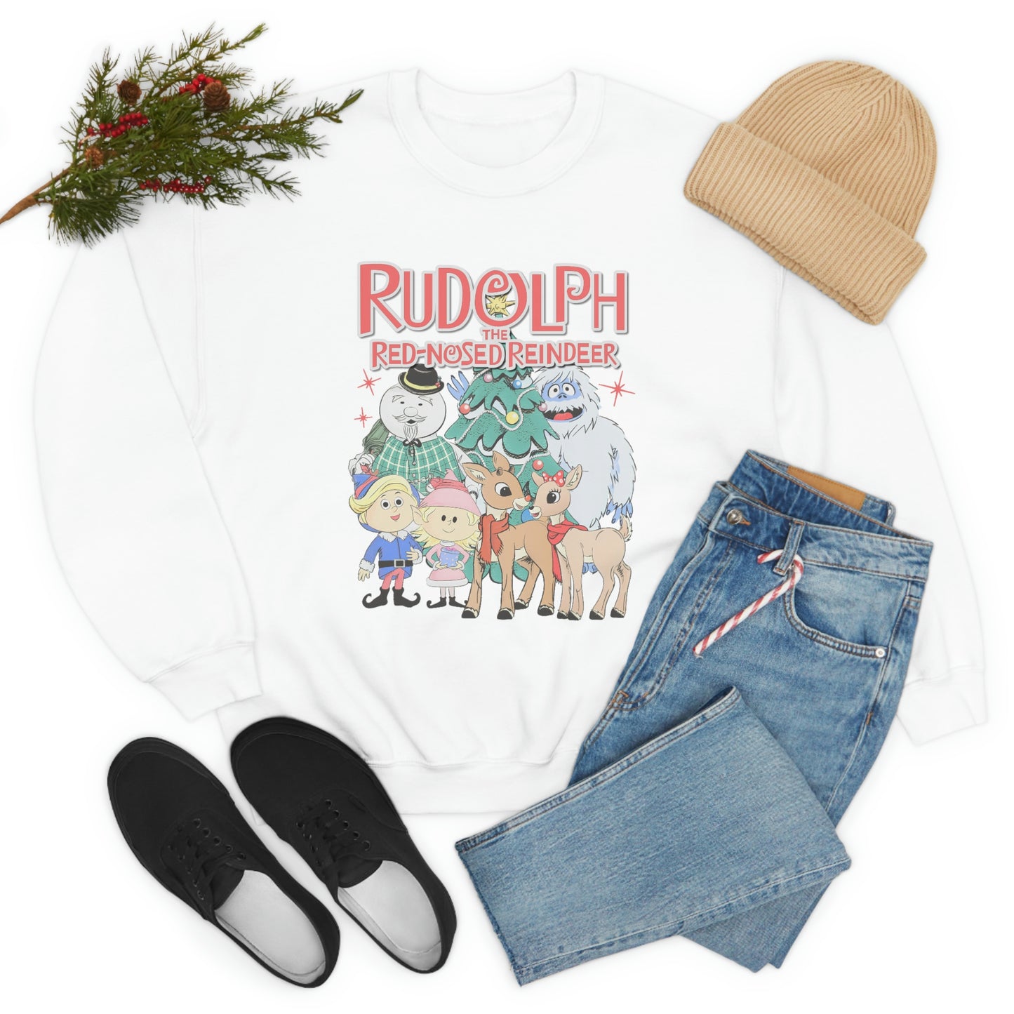 Throwback Rudolph Christmas Shirt Womens Unisex Heavy Blend Crewneck Sweatshirt