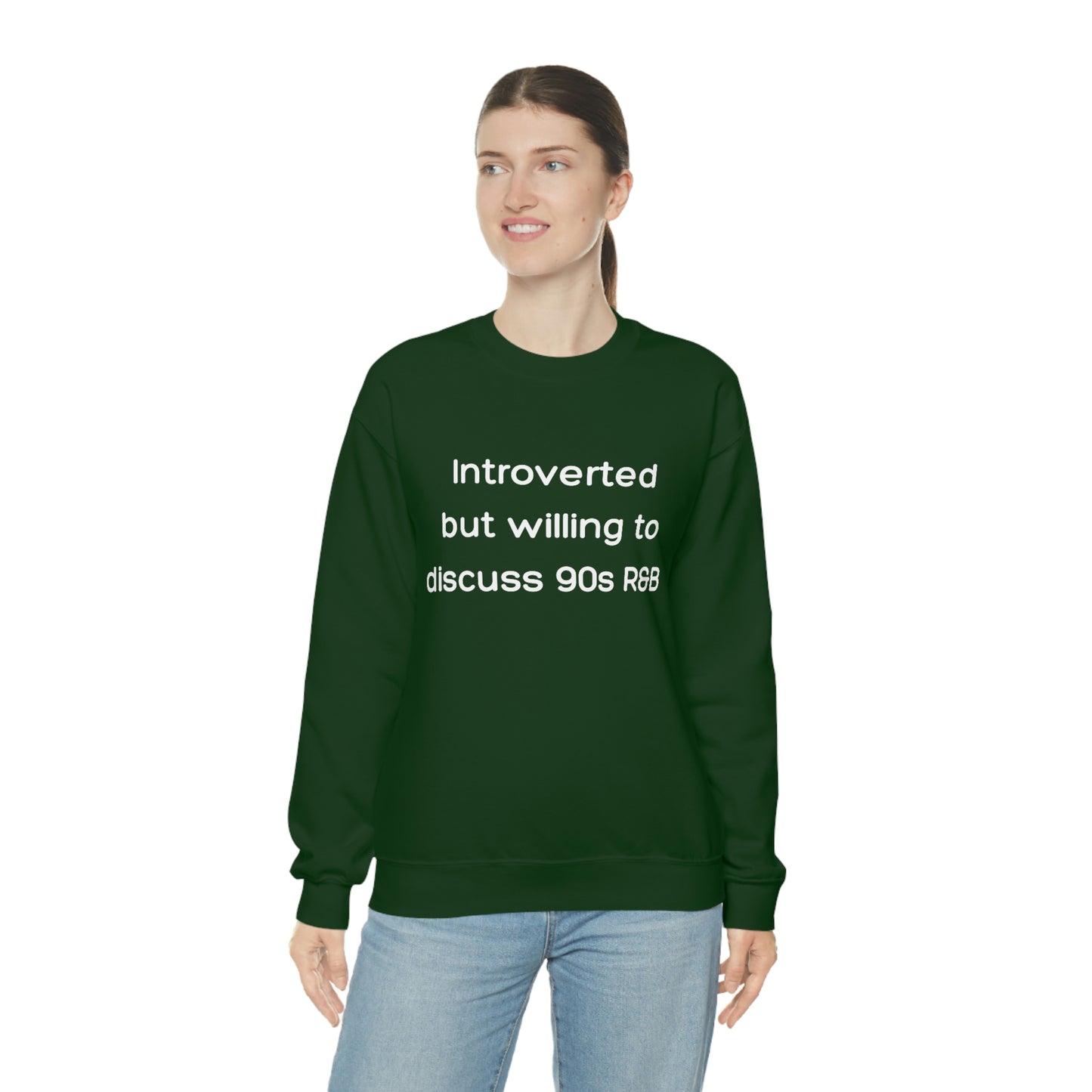 Introverted but willing to discuss 90s R&B Gildan 18000 Unisex Heavy Blend Crewneck Sweatshirt