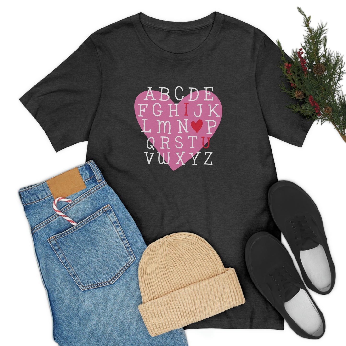 Alphabet Valentine's Day Bella+Canvas 3001 Unisex Jersey Short Sleeve Tee