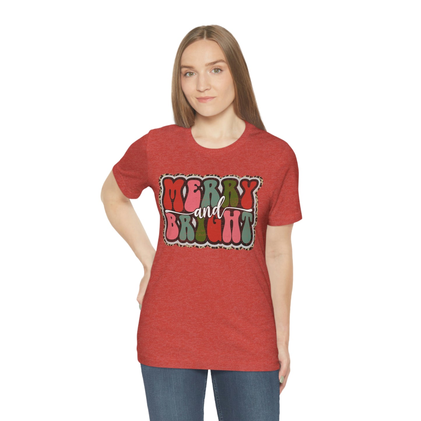 Retro Merry & Bright Women's Christmas T-Shirt Bella+Canvas Unisex Jersey Short Sleeve Tee