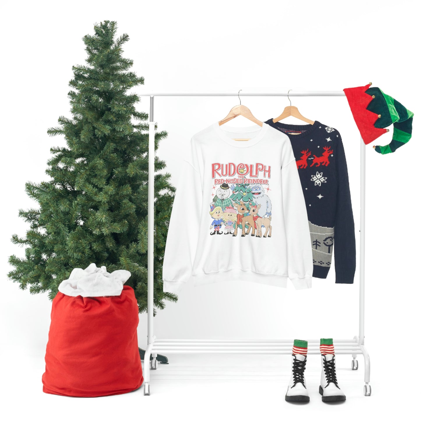 Throwback Rudolph Christmas Shirt Womens Unisex Heavy Blend Crewneck Sweatshirt