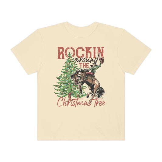 Rockin' Around the Christmas Tree Cowboy Christmas Unisex Garment-Dyed T-shirt