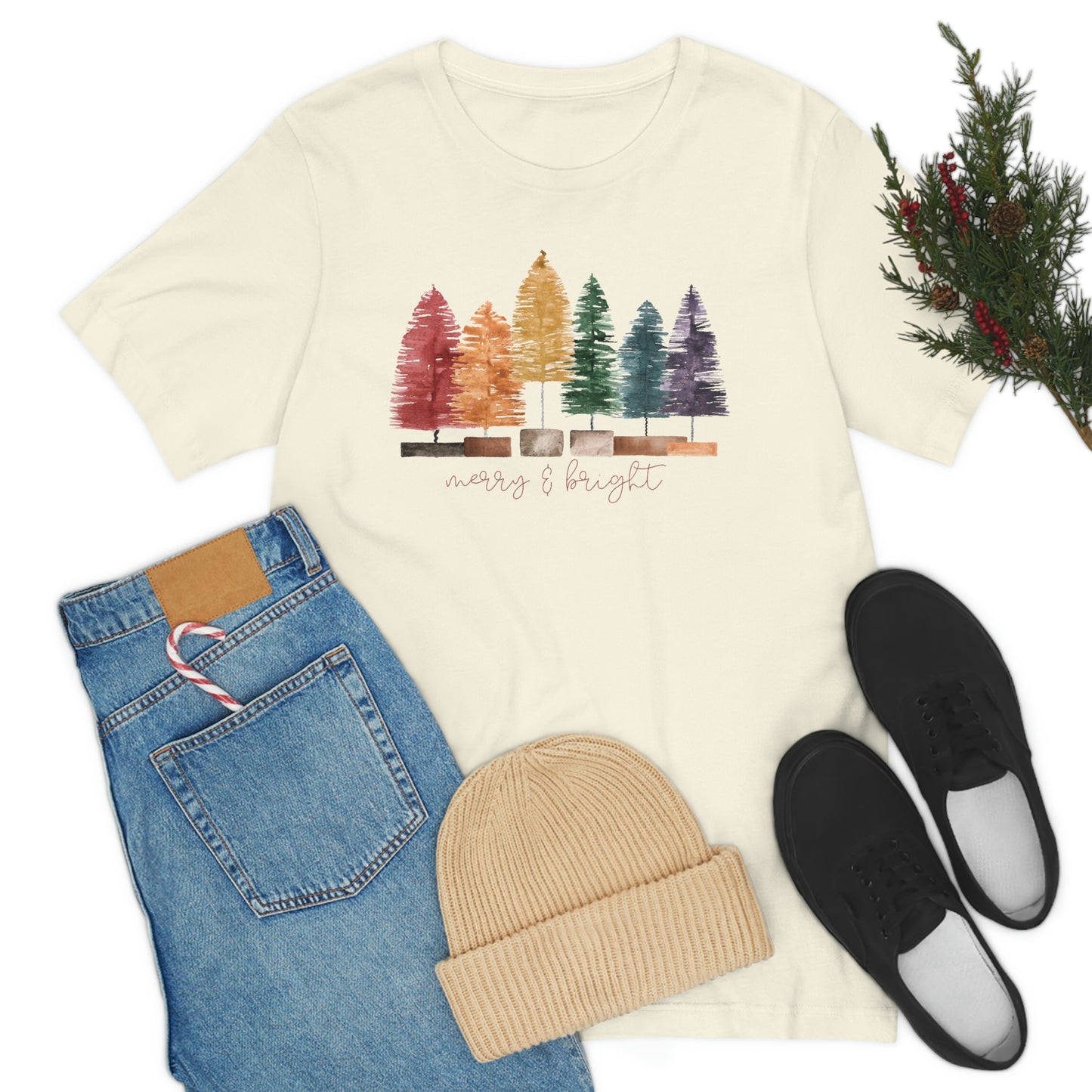 Christmas bottle brush trees Unisex Jersey Short Sleeve Tee