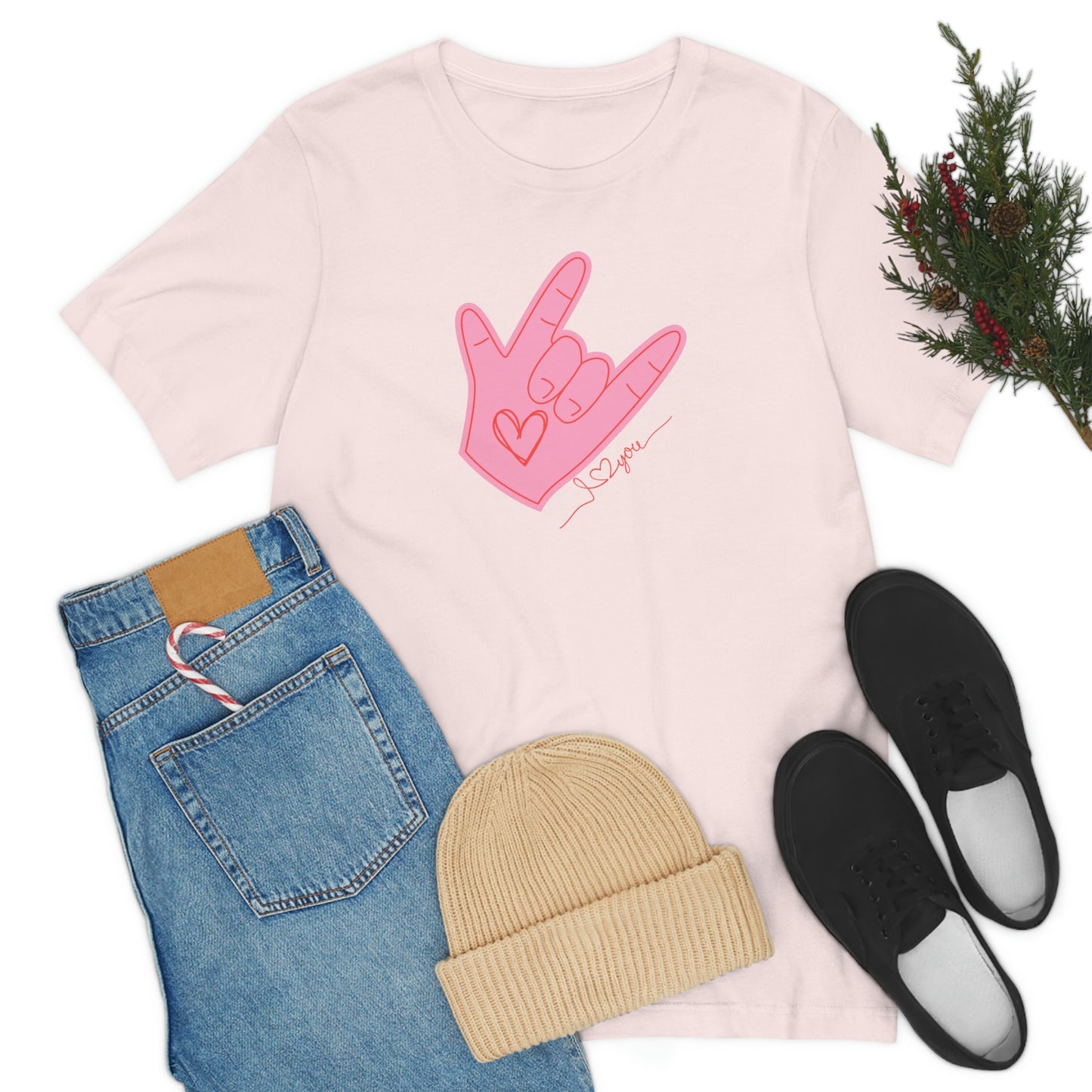 ASL Valentines I love you Bella+Canvas 3001 Unisex Jersey Short Sleeve Tee