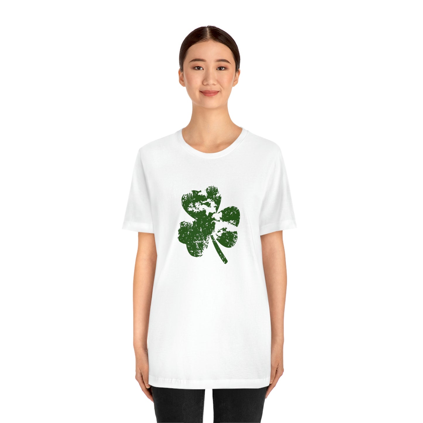 St. Patrick's Day Distressed Shamrock Bella+Canvas 3001 Unisex Jersey Short Sleeve Tee