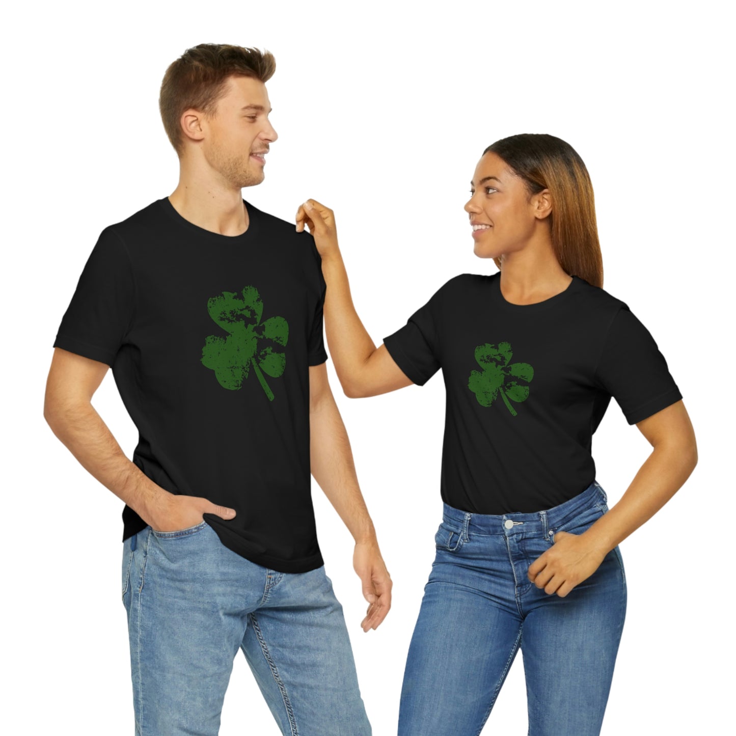 St. Patrick's Day Distressed Shamrock Bella+Canvas 3001 Unisex Jersey Short Sleeve Tee