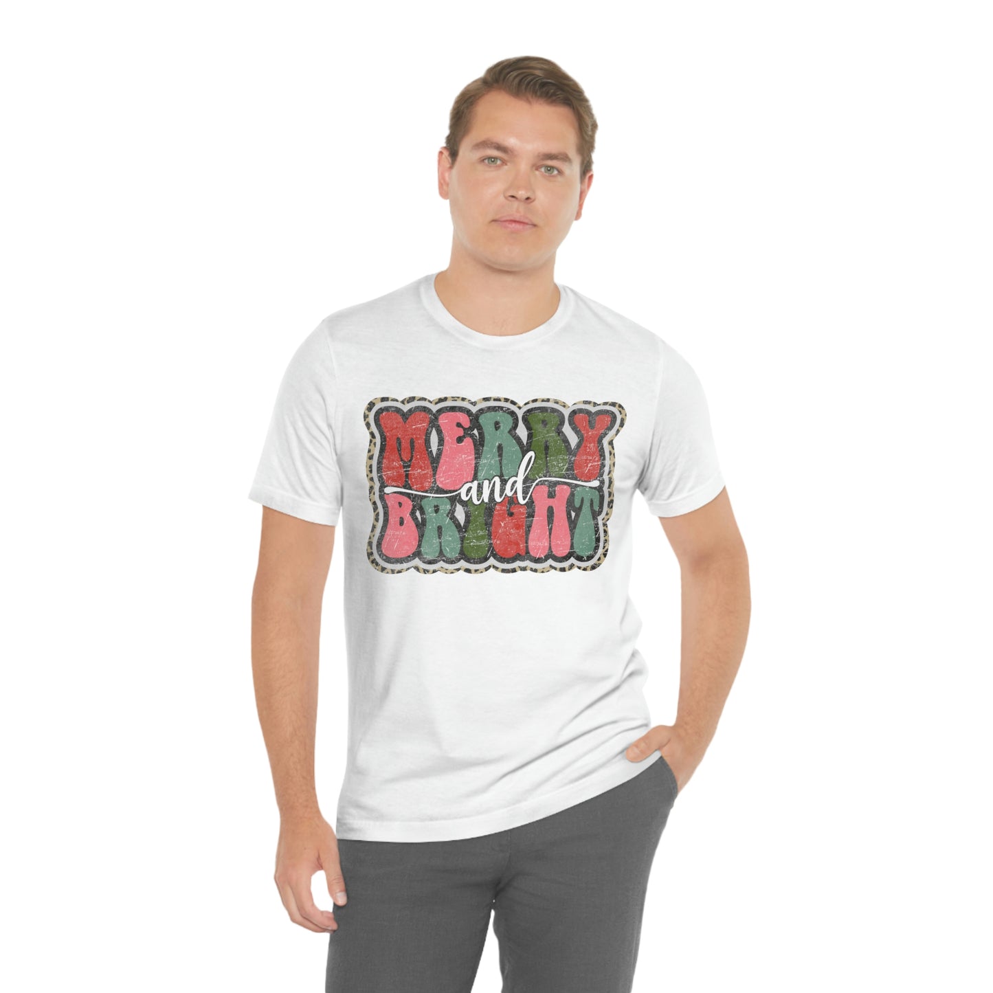 Retro Merry & Bright Women's Christmas T-Shirt Bella+Canvas Unisex Jersey Short Sleeve Tee