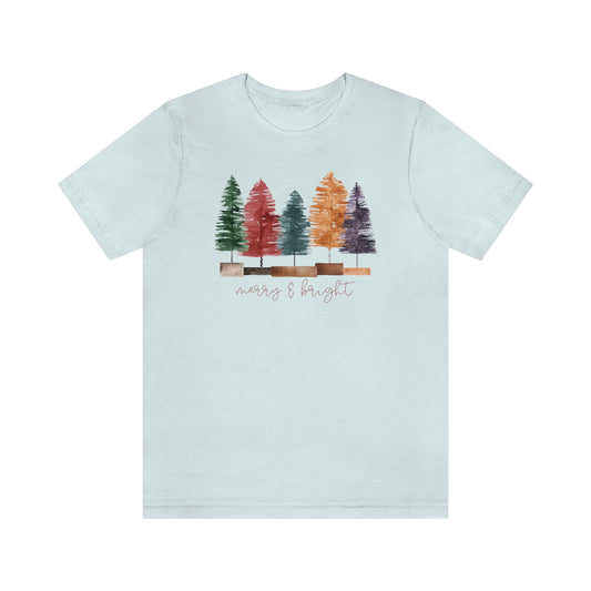 Christmas multi color bottle brush tree Unisex Jersey Short Sleeve Tee