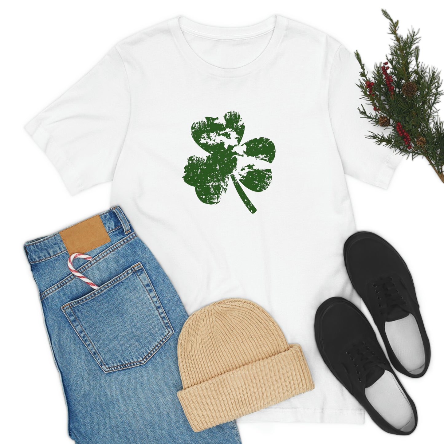 St. Patrick's Day Distressed Shamrock Bella+Canvas 3001 Unisex Jersey Short Sleeve Tee