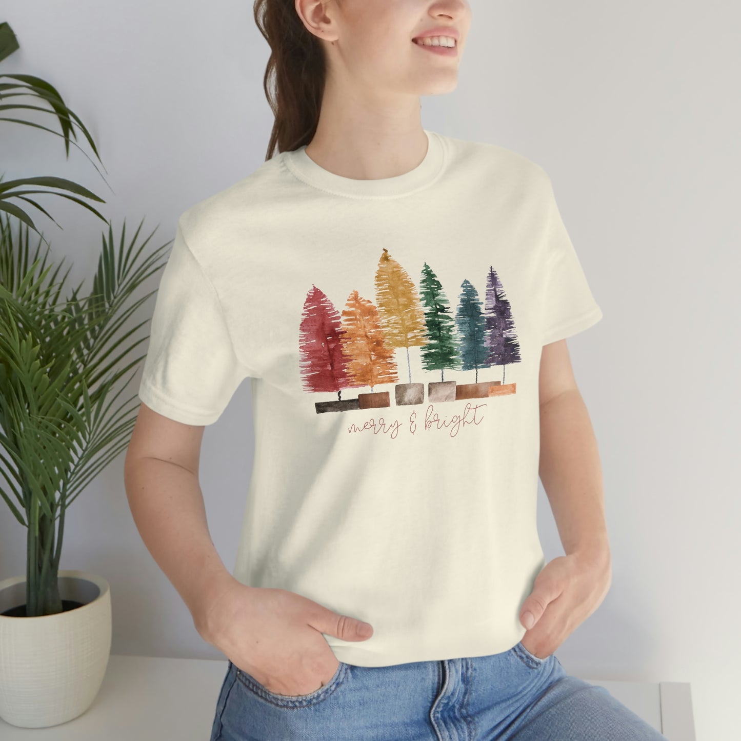 Christmas bottle brush trees Unisex Jersey Short Sleeve Tee