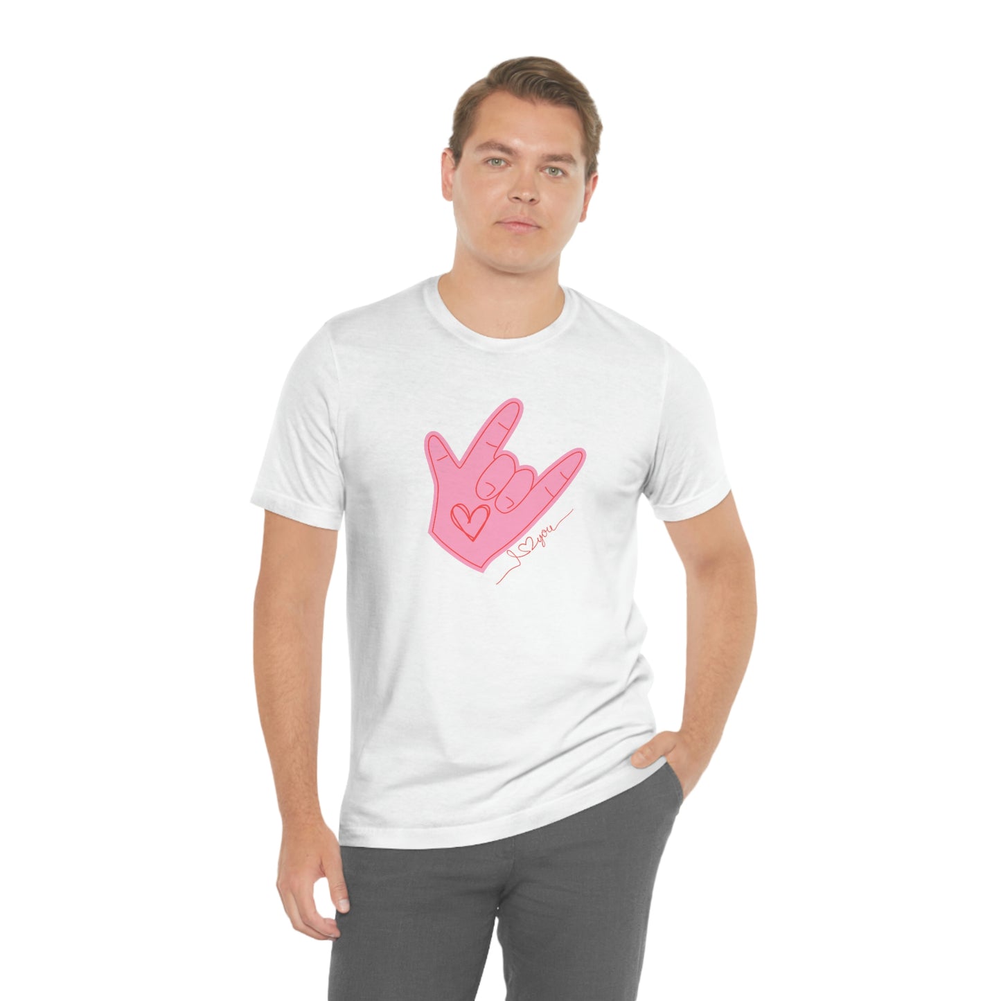 ASL Valentines I love you Bella+Canvas 3001 Unisex Jersey Short Sleeve Tee