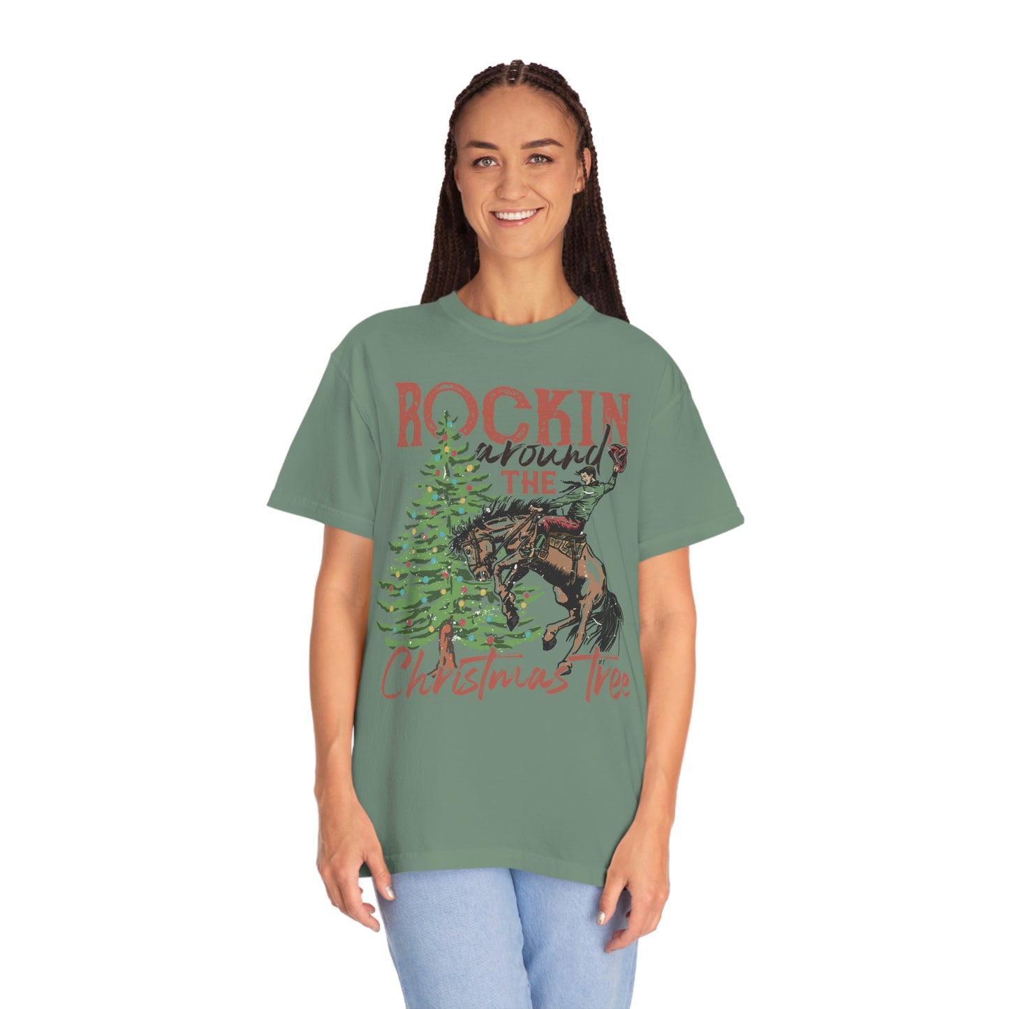 Rockin' Around the Christmas Tree Cowboy Christmas Unisex Garment-Dyed T-shirt