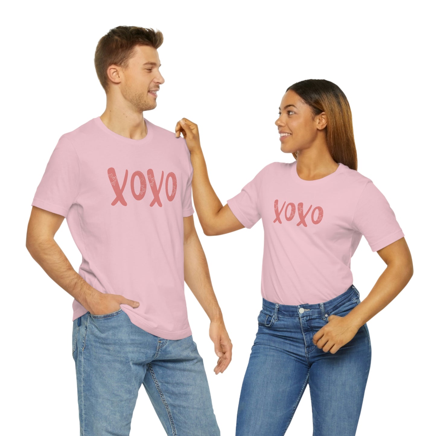 XOXO with hearts Valentine Women's Unisex Jersey Short Sleeve Tee