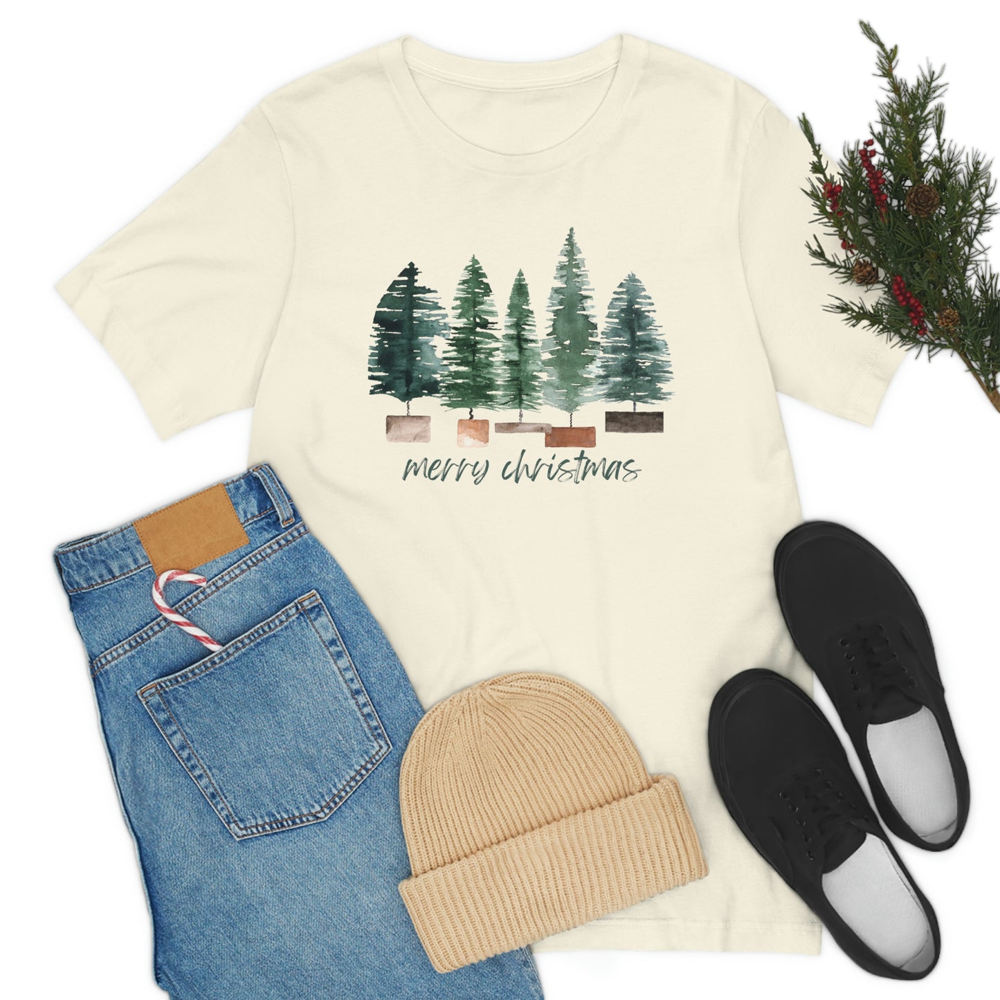 Christmas bottle brush tree Unisex Jersey Short Sleeve Tee