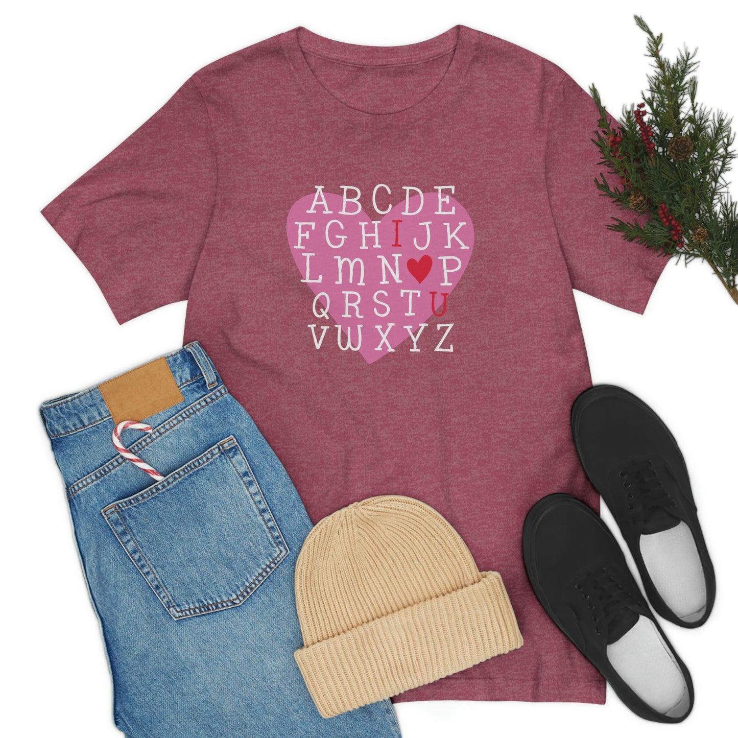 Alphabet Valentine's Day Bella+Canvas 3001 Unisex Jersey Short Sleeve Tee