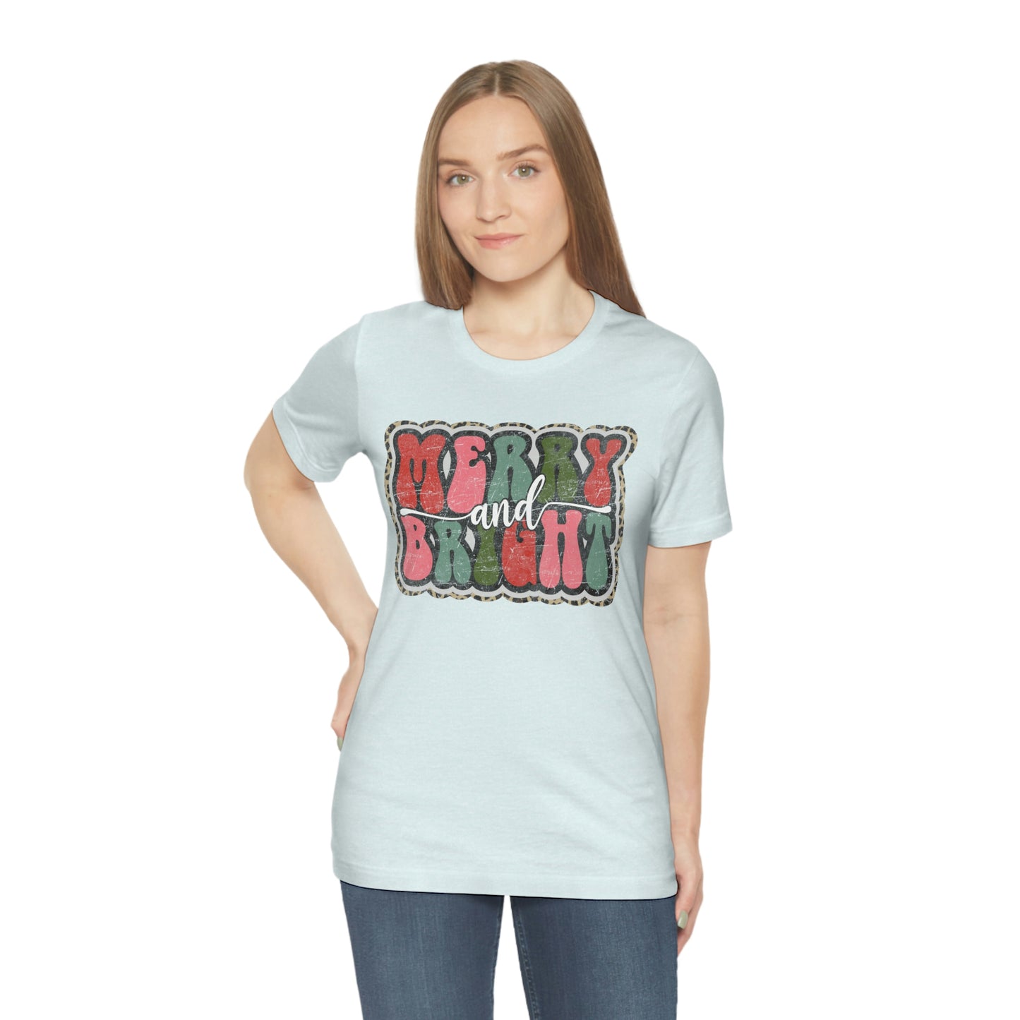 Retro Merry & Bright Women's Christmas T-Shirt Bella+Canvas Unisex Jersey Short Sleeve Tee