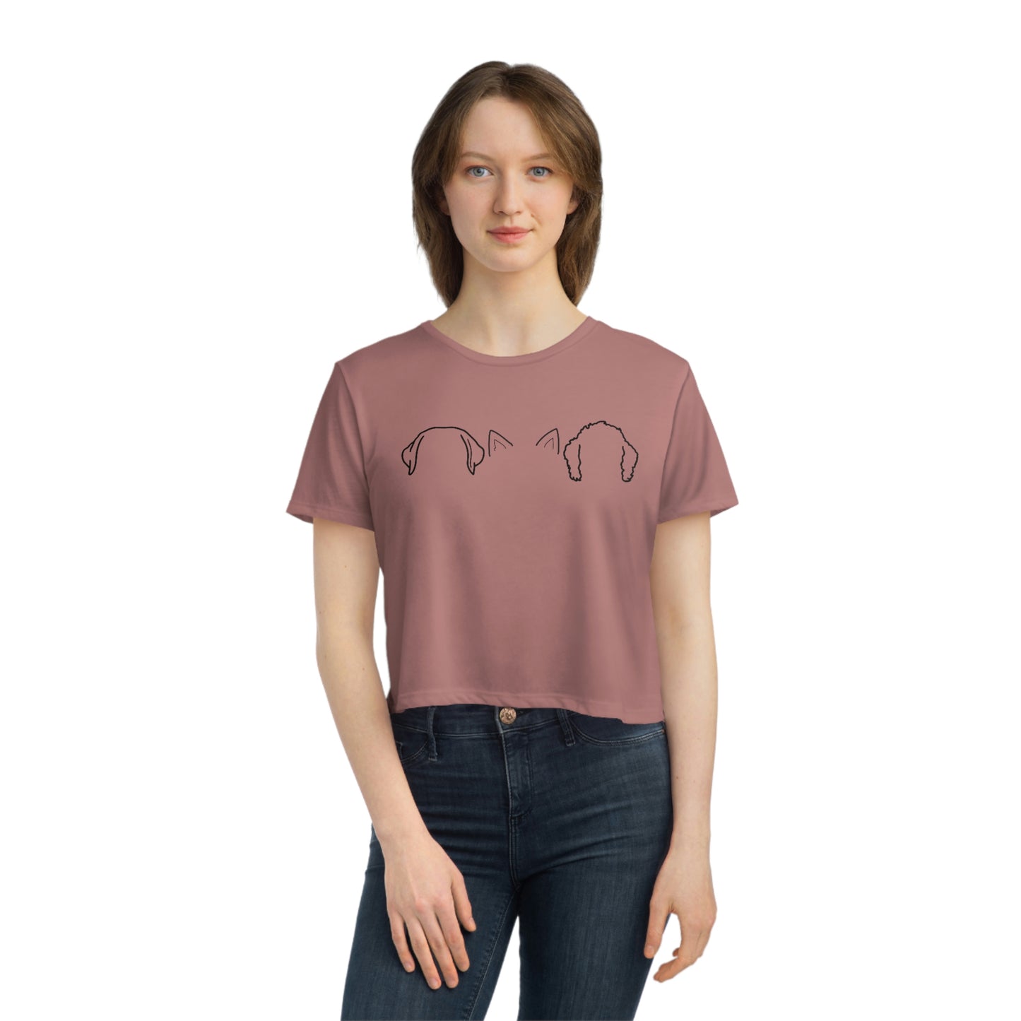 TORI Custom Dog/Cat Ears outline Bella+Canvas Women's Flowy Cropped Tee