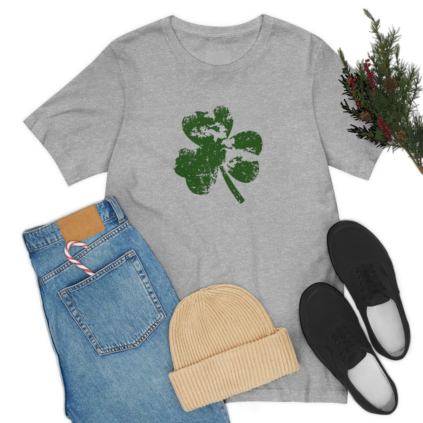 St. Patrick's Day Distressed Shamrock Bella+Canvas 3001 Unisex Jersey Short Sleeve Tee