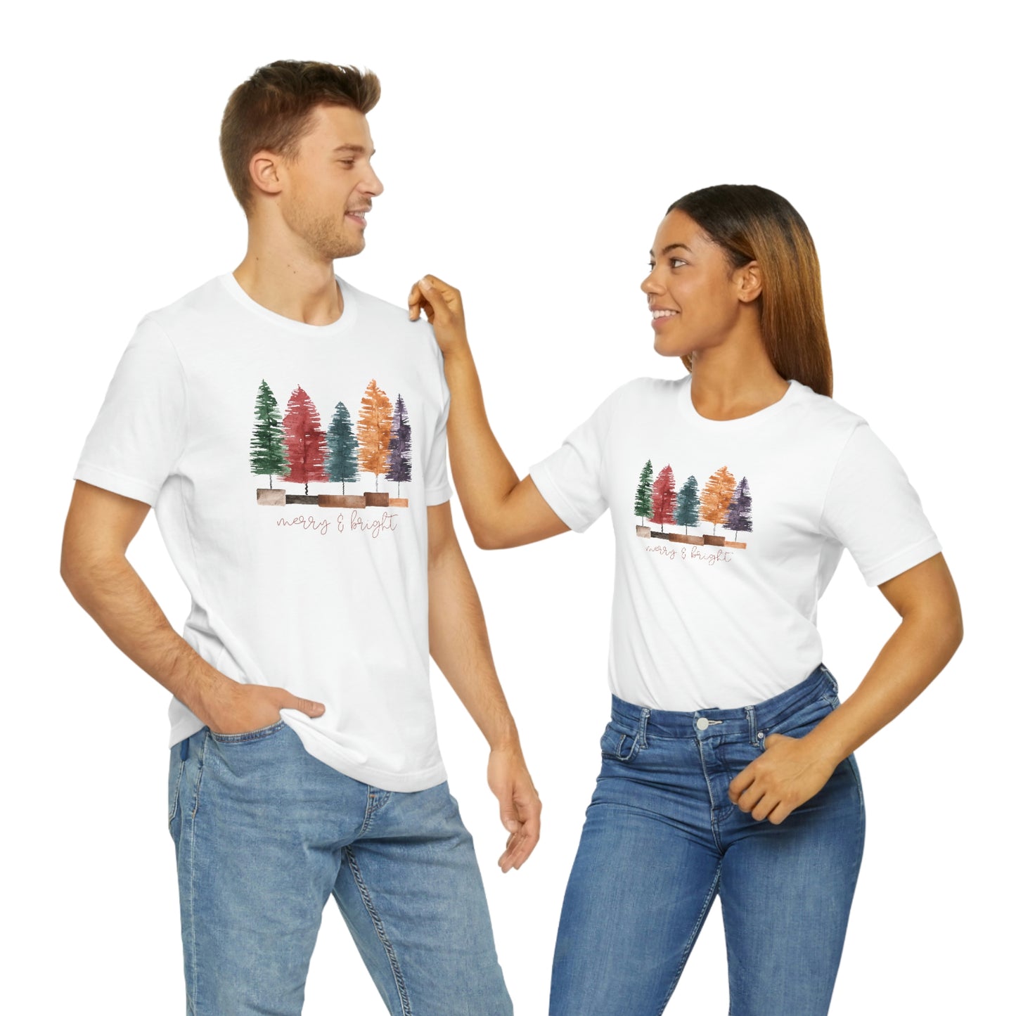 Christmas multi color bottle brush tree Unisex Jersey Short Sleeve Tee