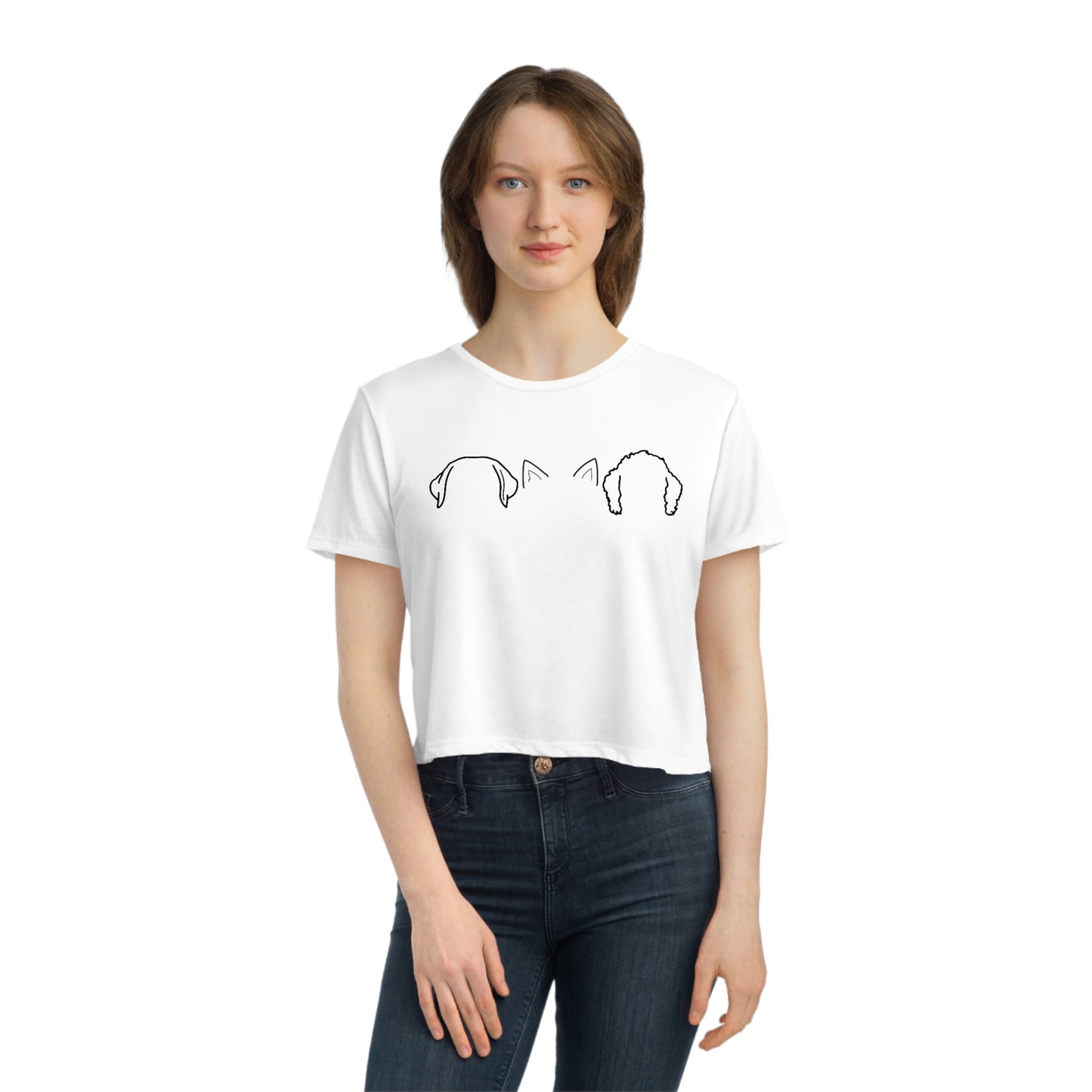 TORI Custom Dog/Cat Ears outline Bella+Canvas Women's Flowy Cropped Tee