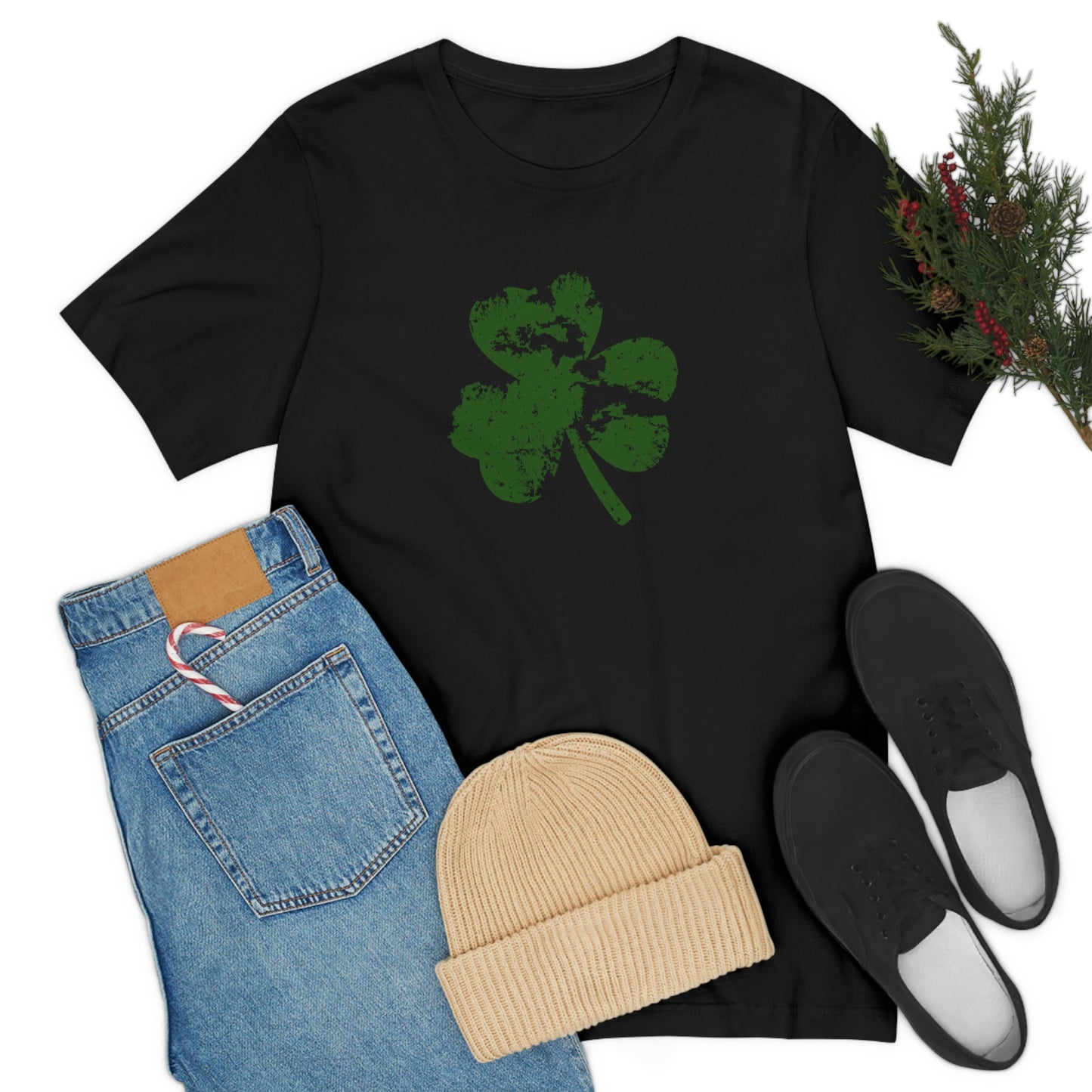 St. Patrick's Day Distressed Shamrock Bella+Canvas 3001 Unisex Jersey Short Sleeve Tee