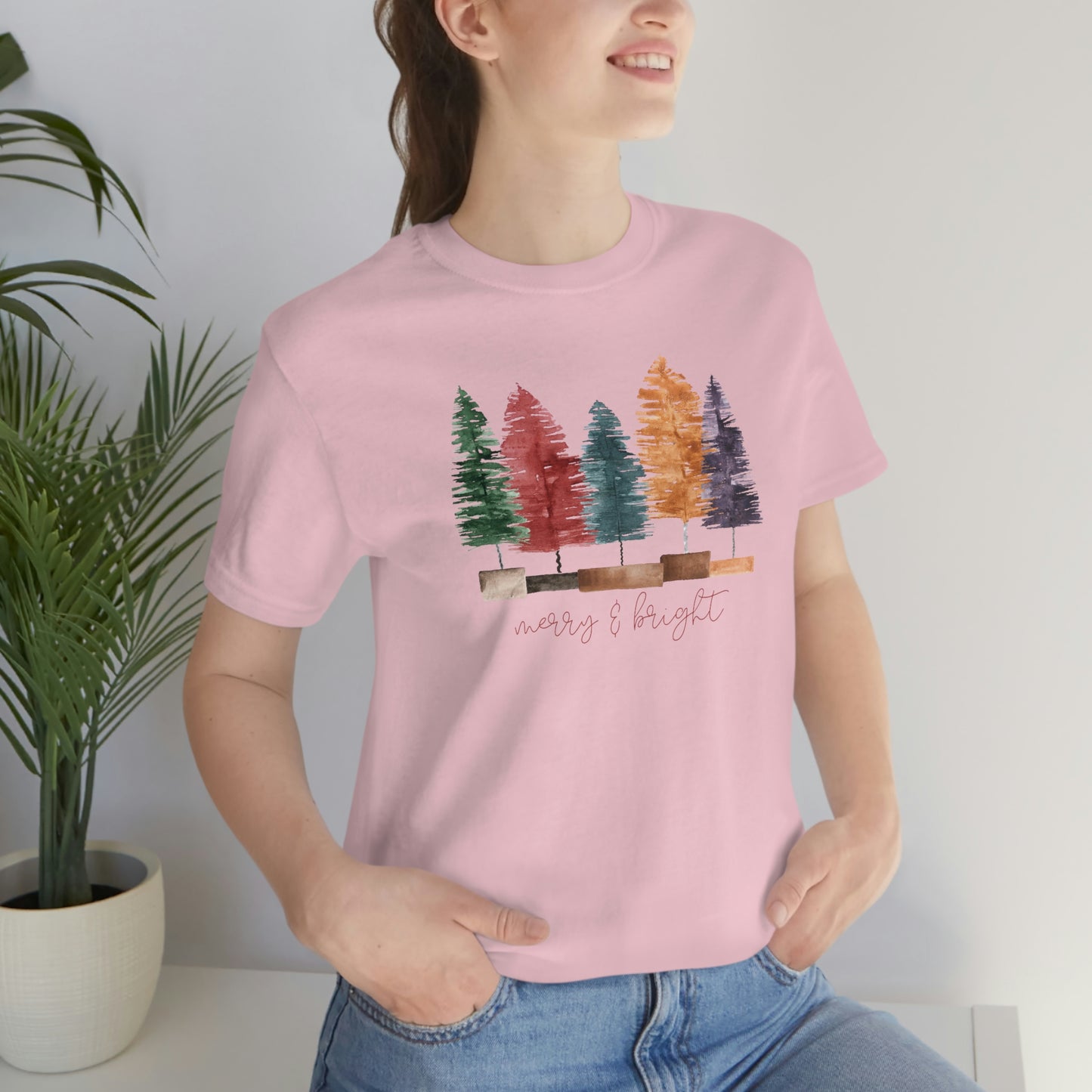 Christmas multi color bottle brush tree Unisex Jersey Short Sleeve Tee