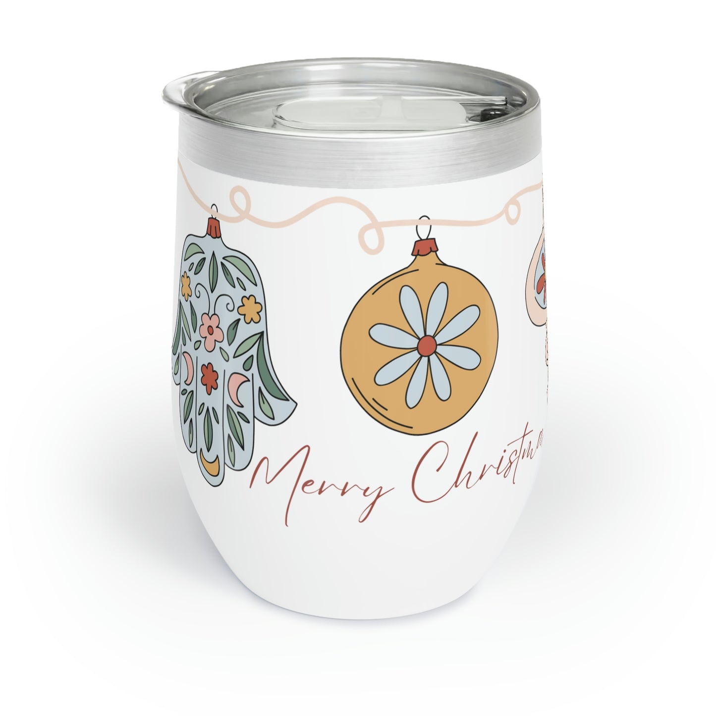 Retro Ornament Merry Christmas Chill Wine Tumbler