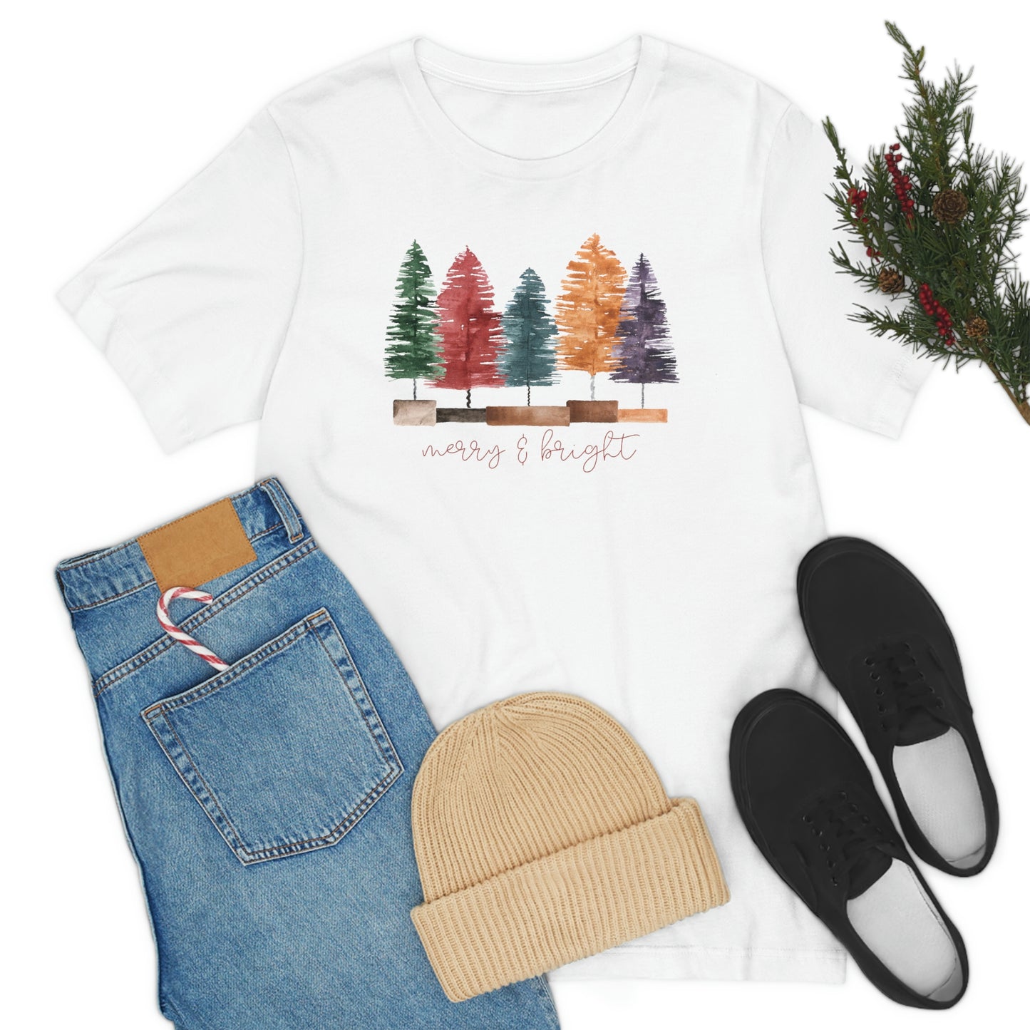 Christmas multi color bottle brush tree Unisex Jersey Short Sleeve Tee