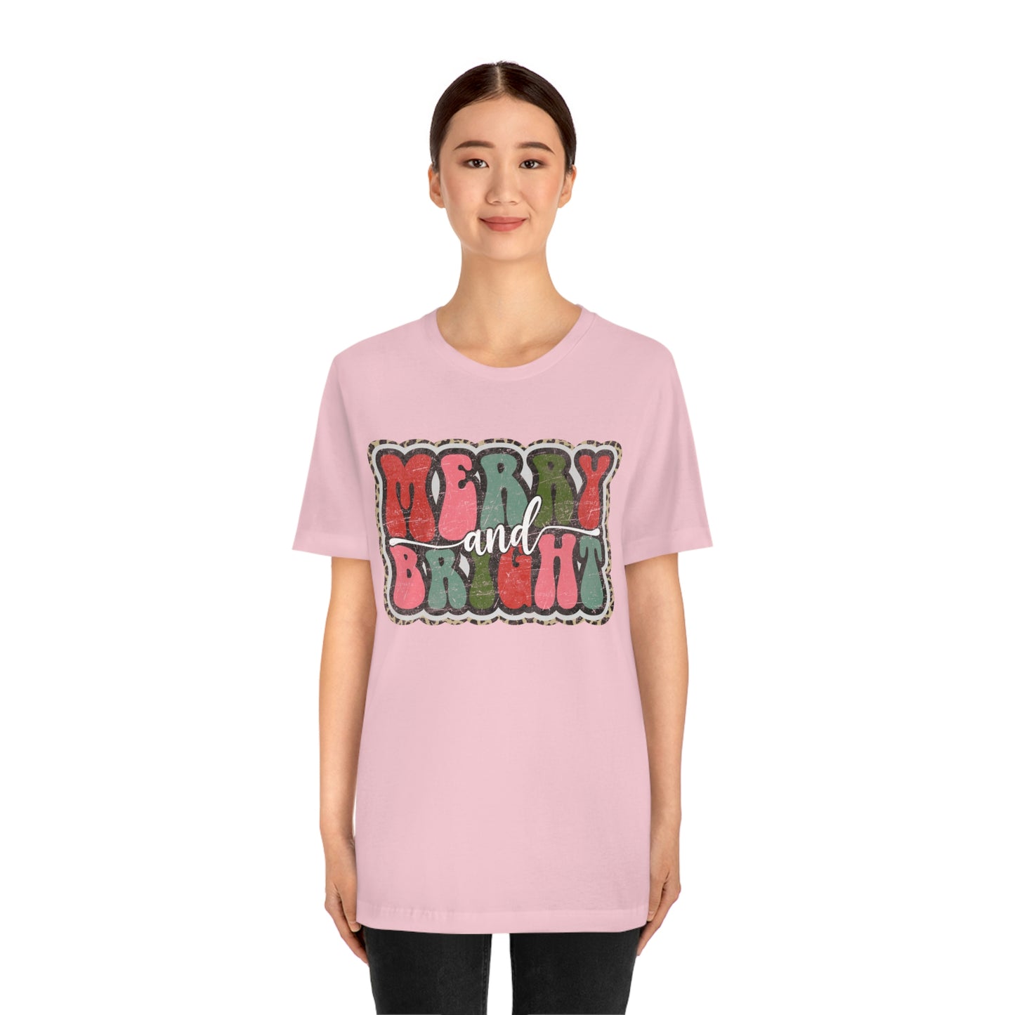 Retro Merry & Bright Women's Christmas T-Shirt Bella+Canvas Unisex Jersey Short Sleeve Tee