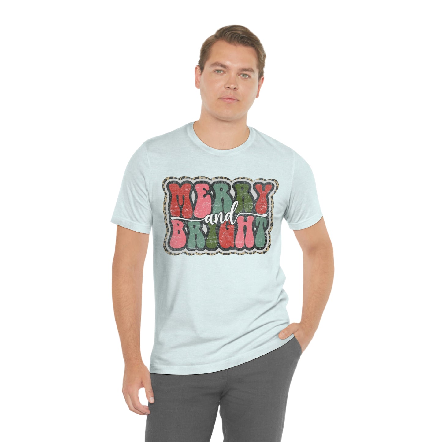 Retro Merry & Bright Women's Christmas T-Shirt Bella+Canvas Unisex Jersey Short Sleeve Tee