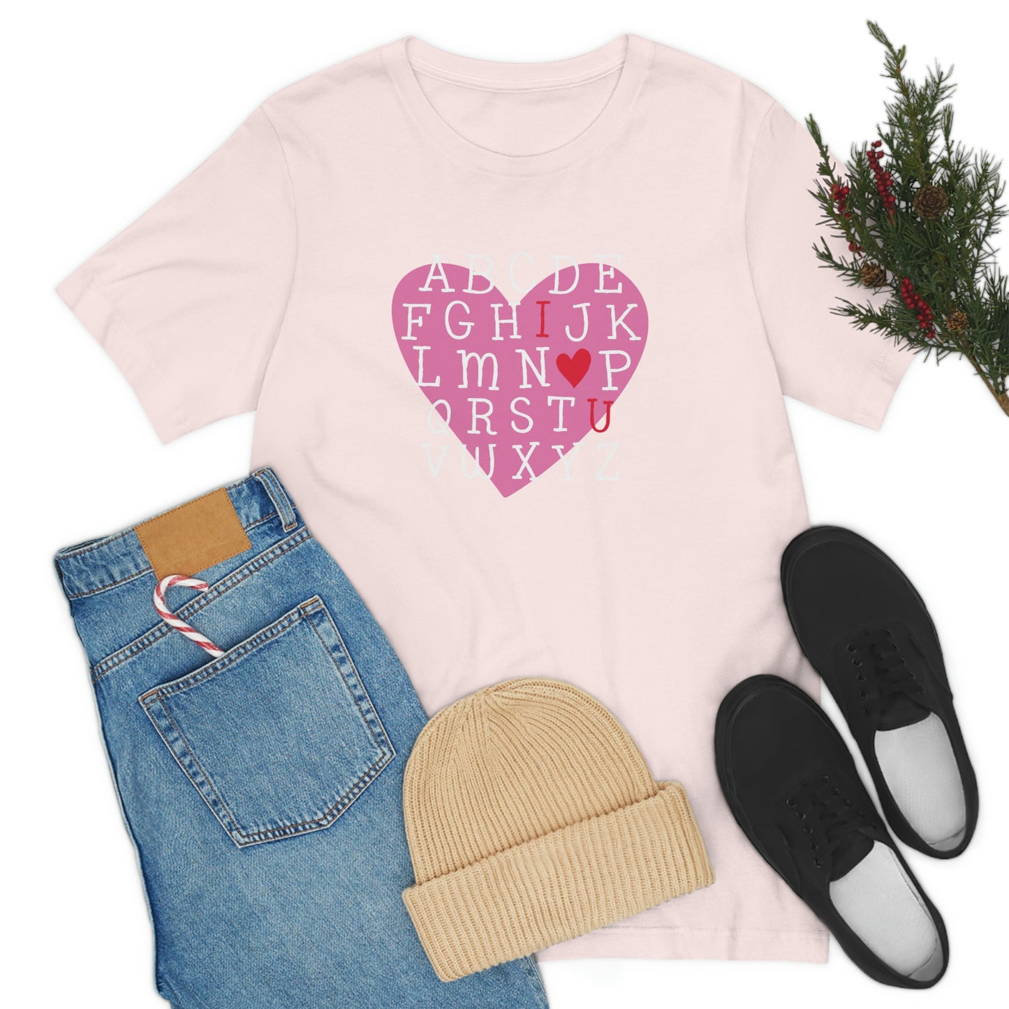 Alphabet Valentine's Day Bella+Canvas 3001 Unisex Jersey Short Sleeve Tee