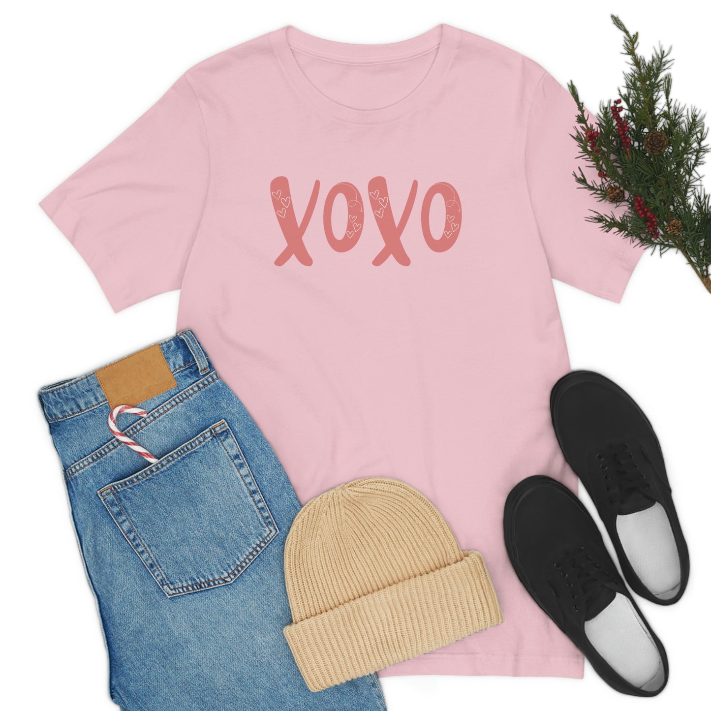 XOXO with hearts Valentine Women's Unisex Jersey Short Sleeve Tee