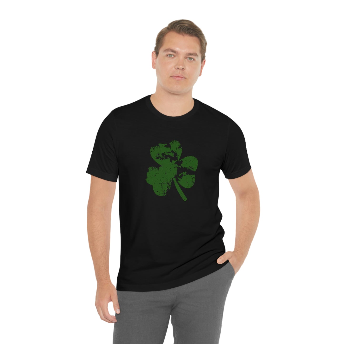 St. Patrick's Day Distressed Shamrock Bella+Canvas 3001 Unisex Jersey Short Sleeve Tee