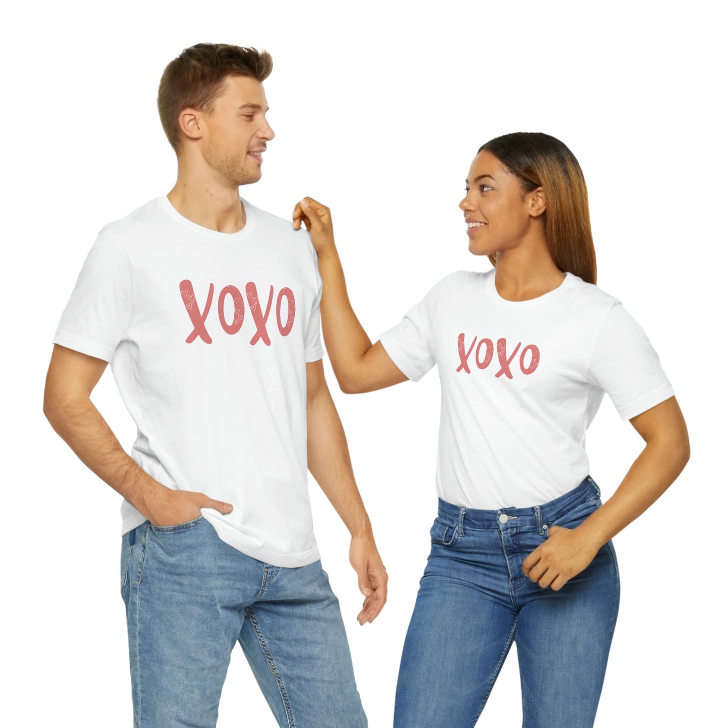 XOXO with hearts Valentine Women's Unisex Jersey Short Sleeve Tee