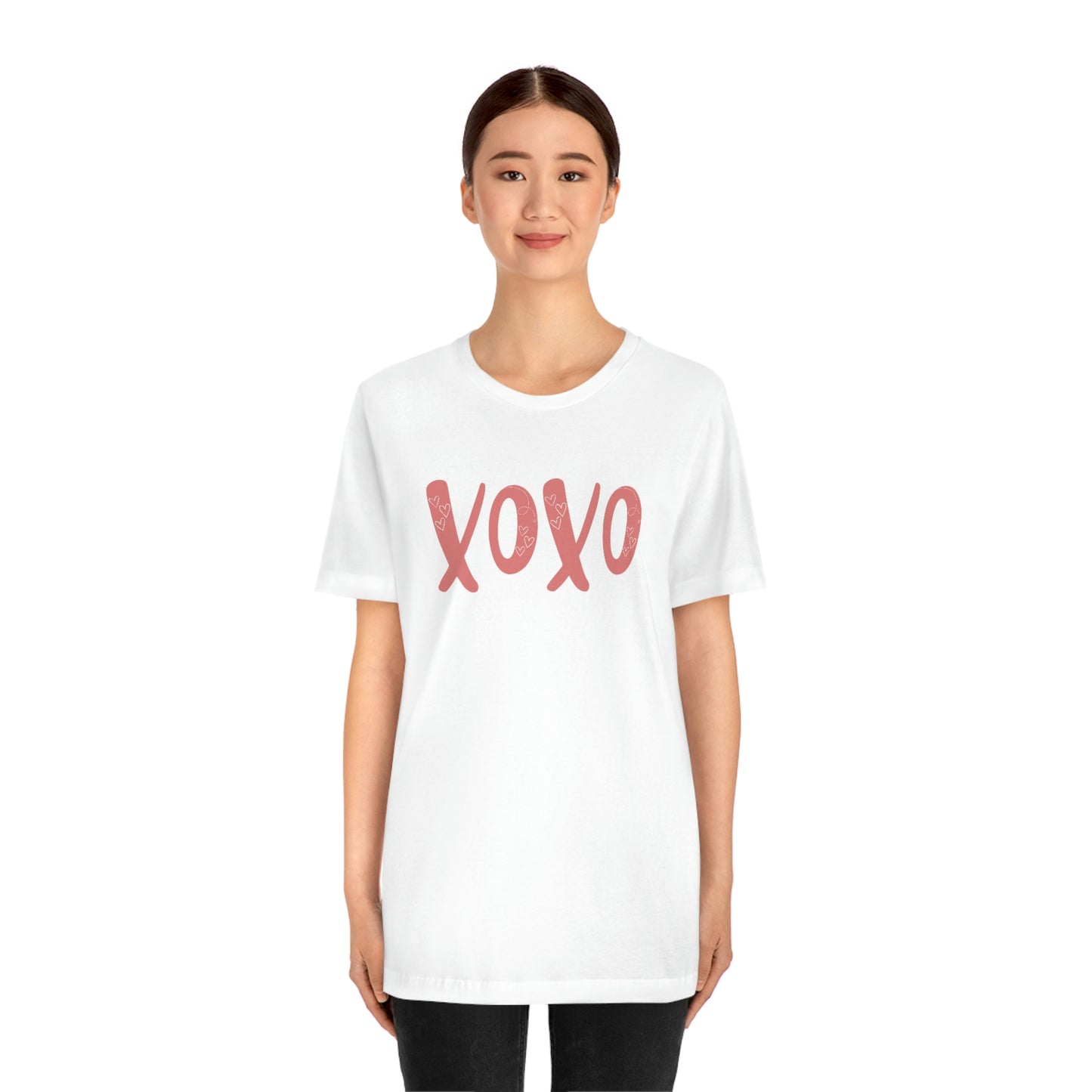 XOXO with hearts Valentine Women's Unisex Jersey Short Sleeve Tee