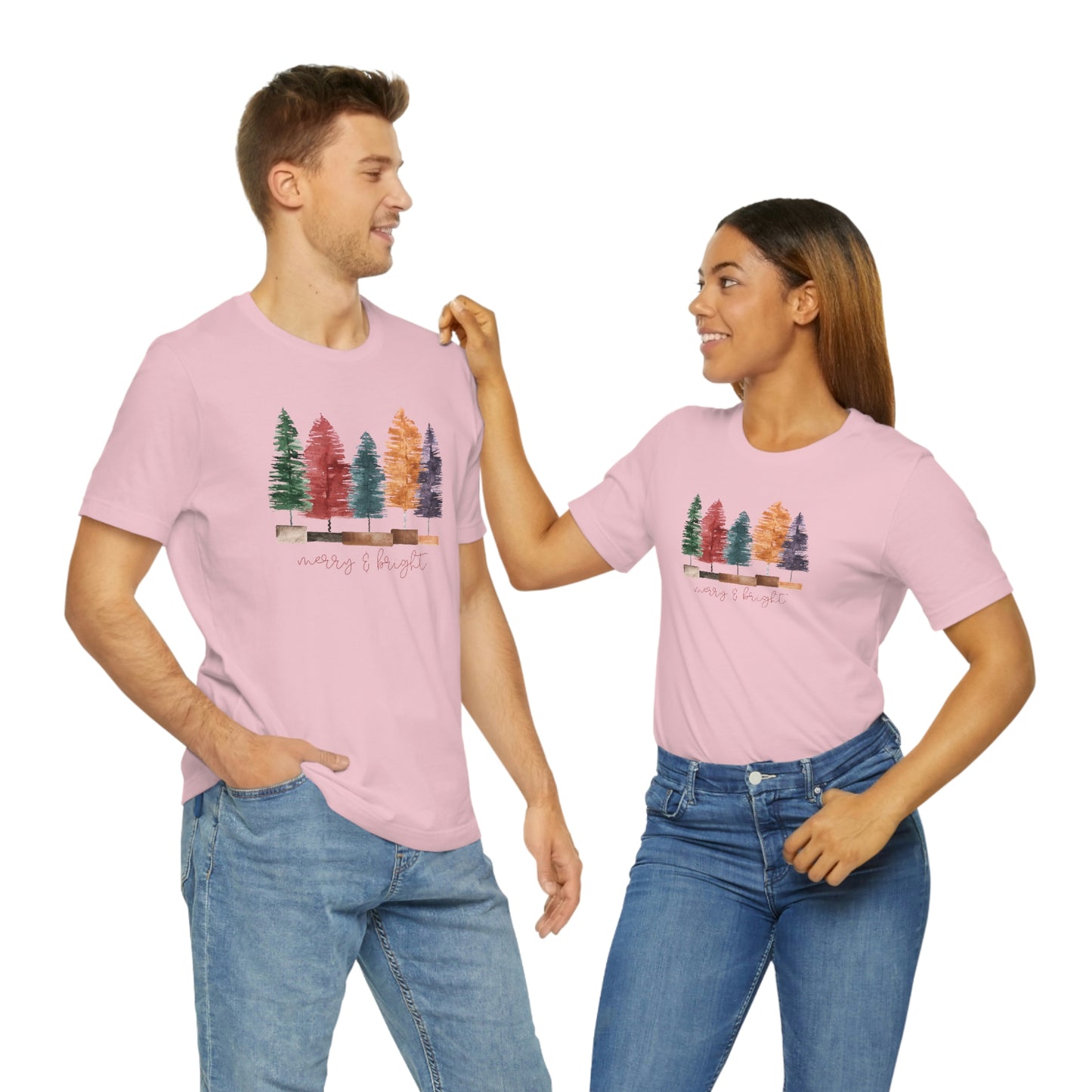 Christmas multi color bottle brush tree Unisex Jersey Short Sleeve Tee