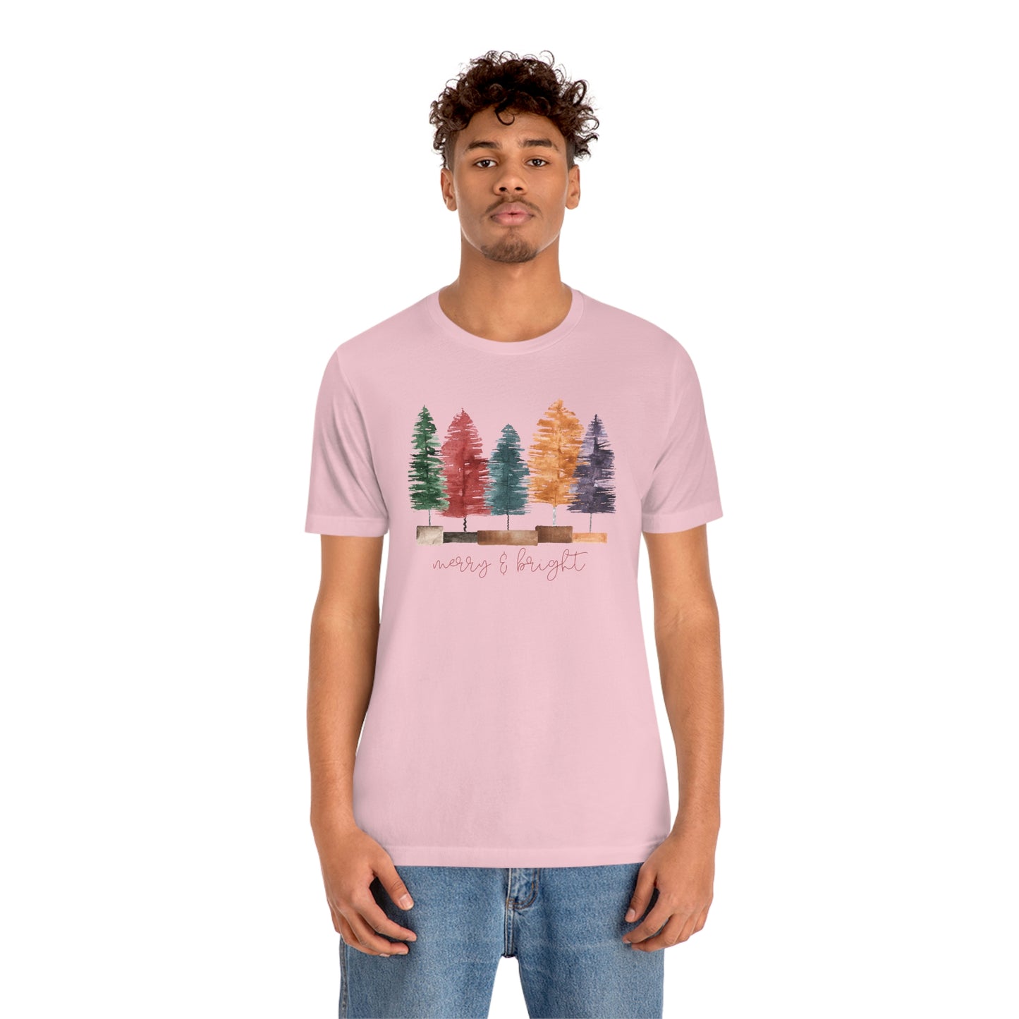 Christmas multi color bottle brush tree Unisex Jersey Short Sleeve Tee