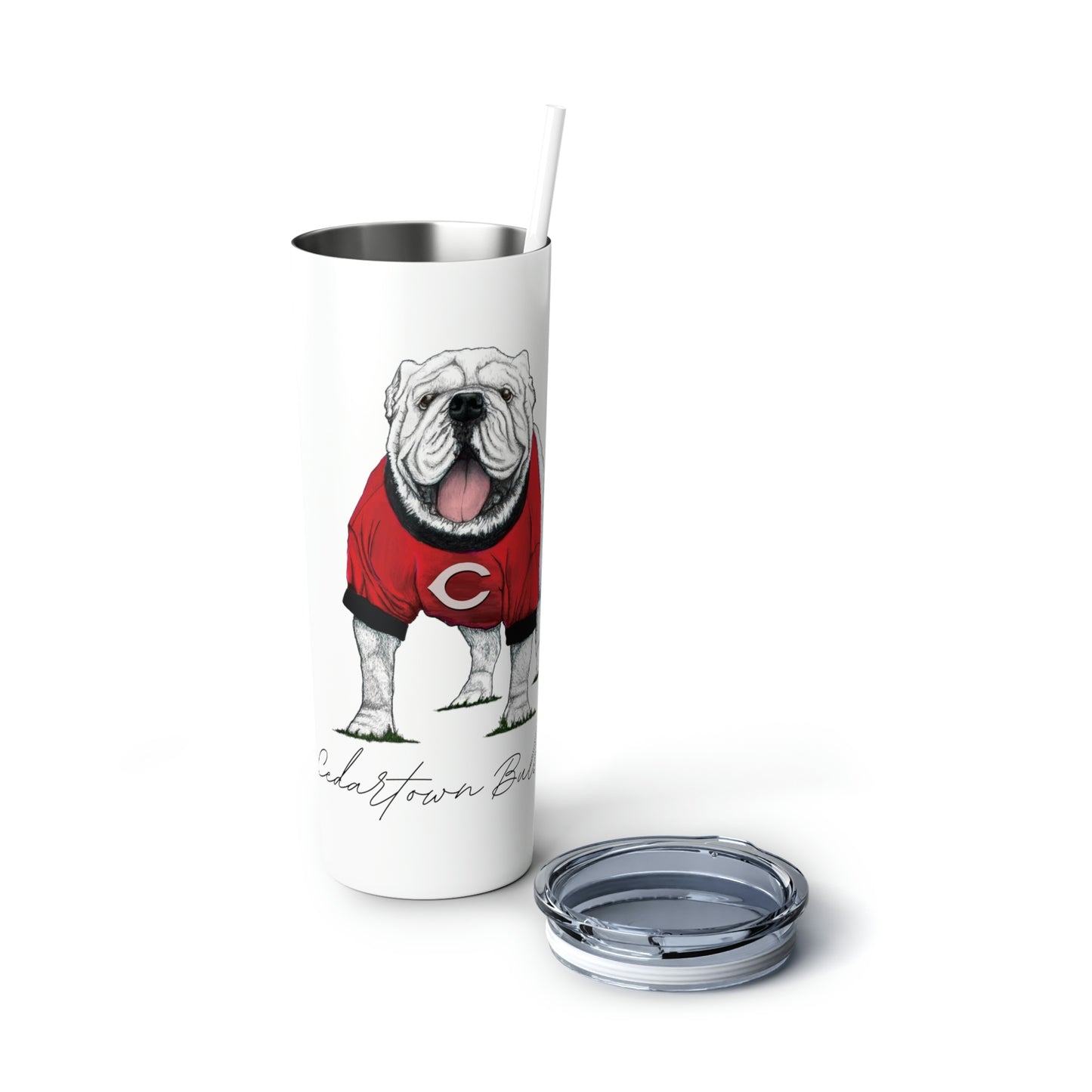 Cedartown Bulldogs Mascot School Spirit Skinny Steel Tumbler with Straw, 20oz