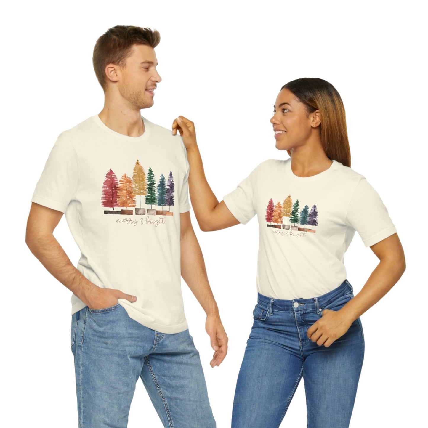 Christmas bottle brush trees Unisex Jersey Short Sleeve Tee