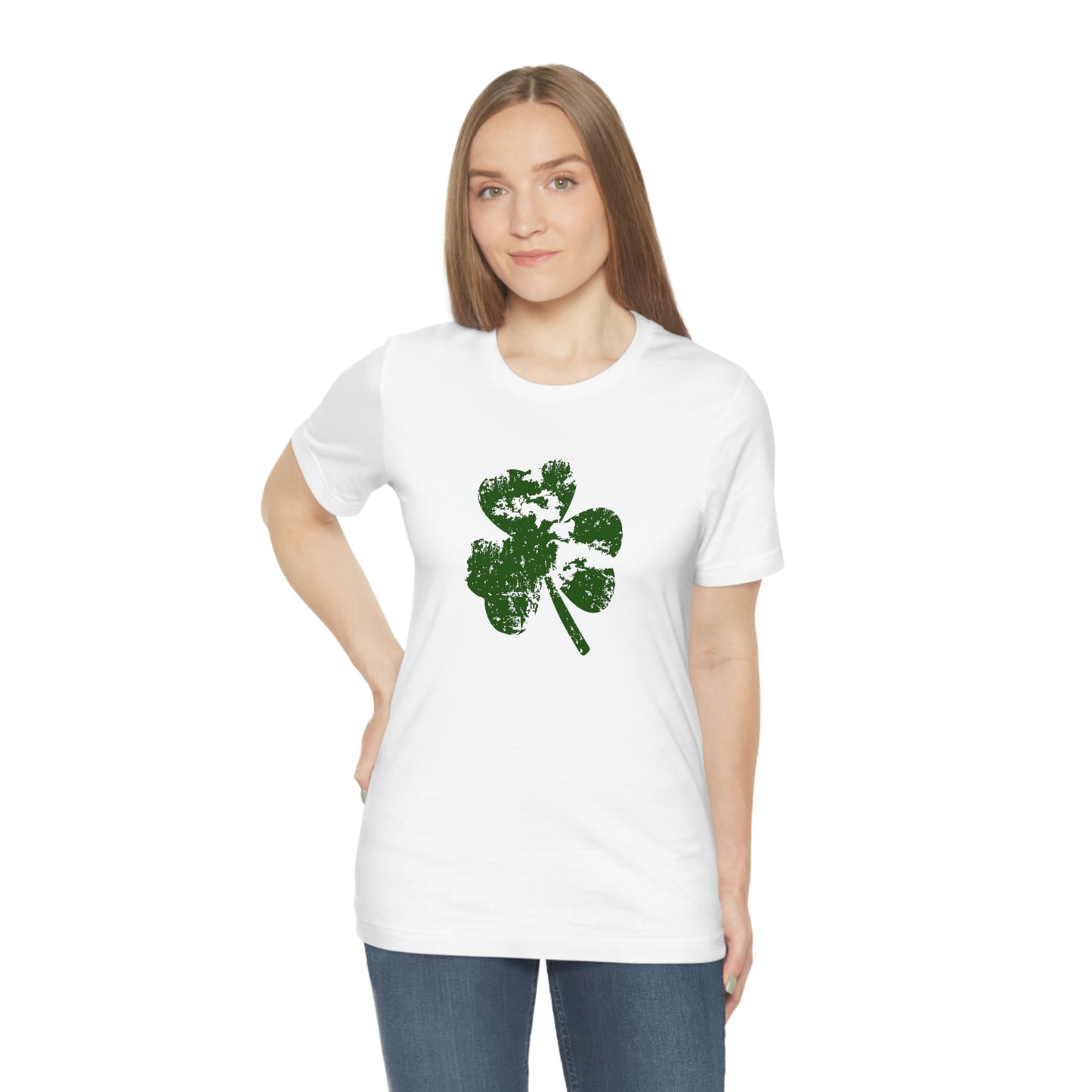 St. Patrick's Day Distressed Shamrock Bella+Canvas 3001 Unisex Jersey Short Sleeve Tee